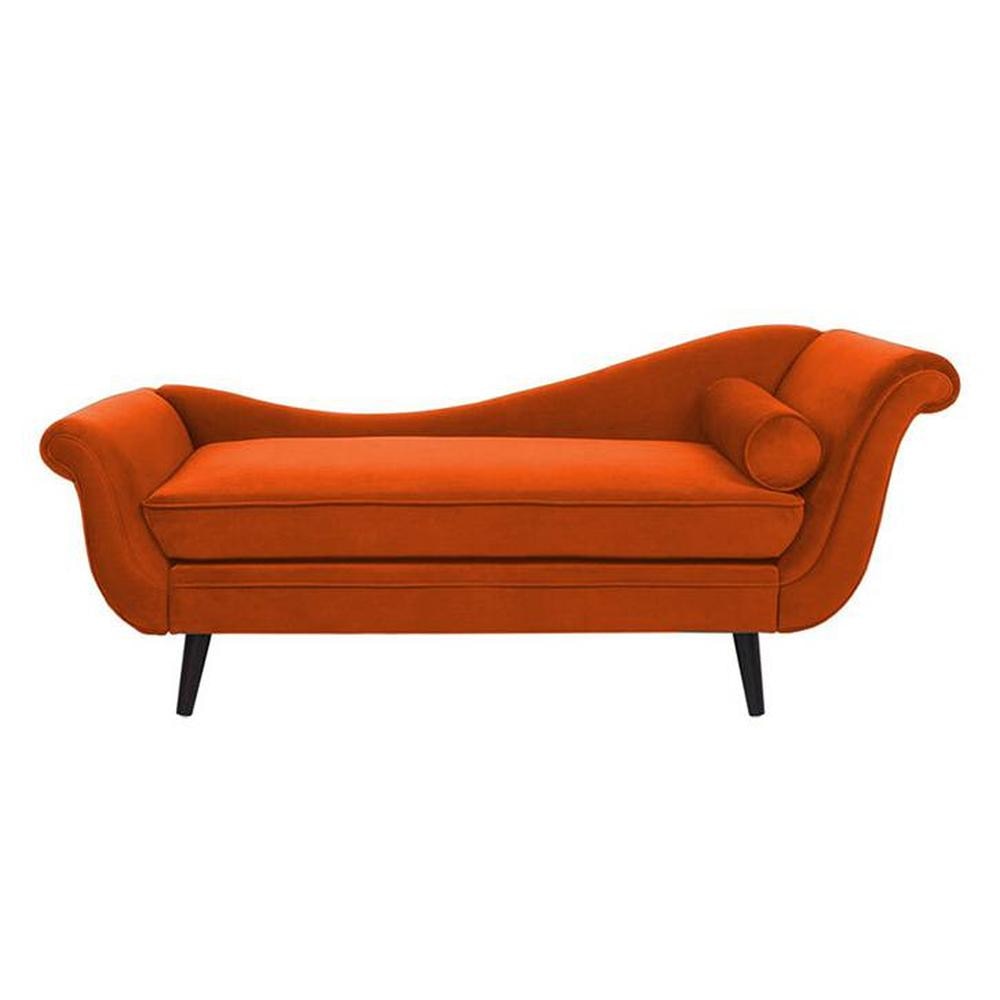 Kabera Velvet Chaise Launger in Orange Colour