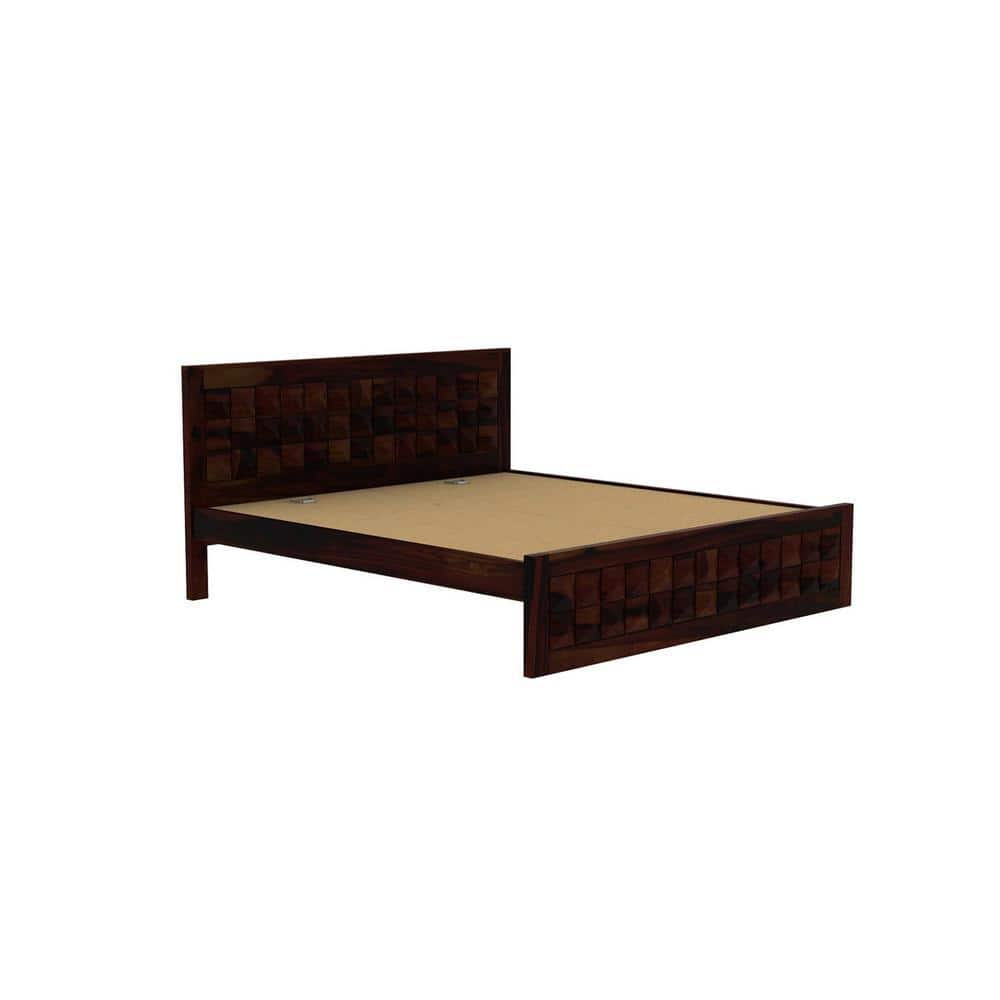 Brilliant Sheesham Wood Queen Size Bed Non Storage Bed Walnut Finish (60 x 78 inches)