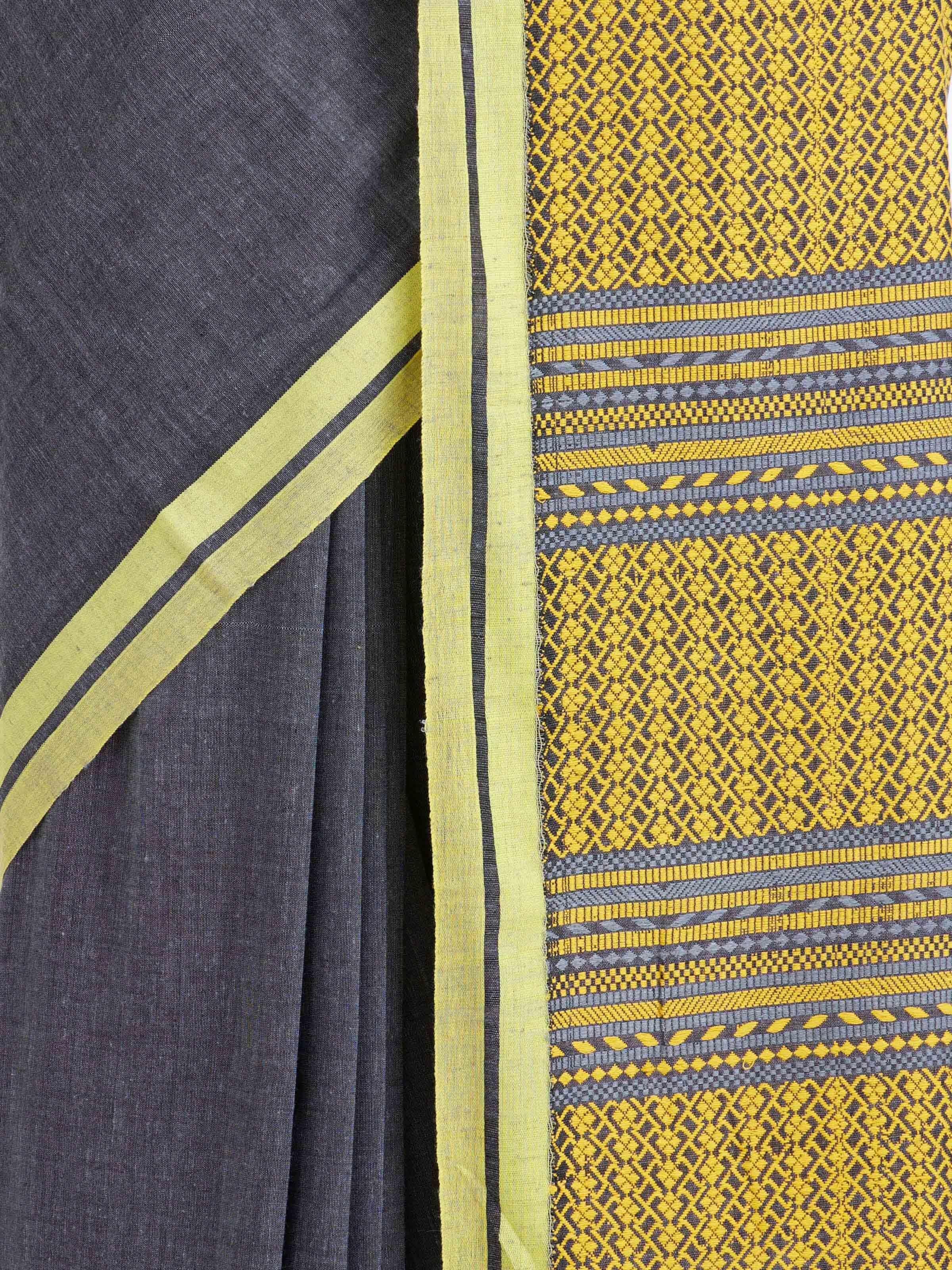 Draped detail view of the Grey Cotton Silk Saree