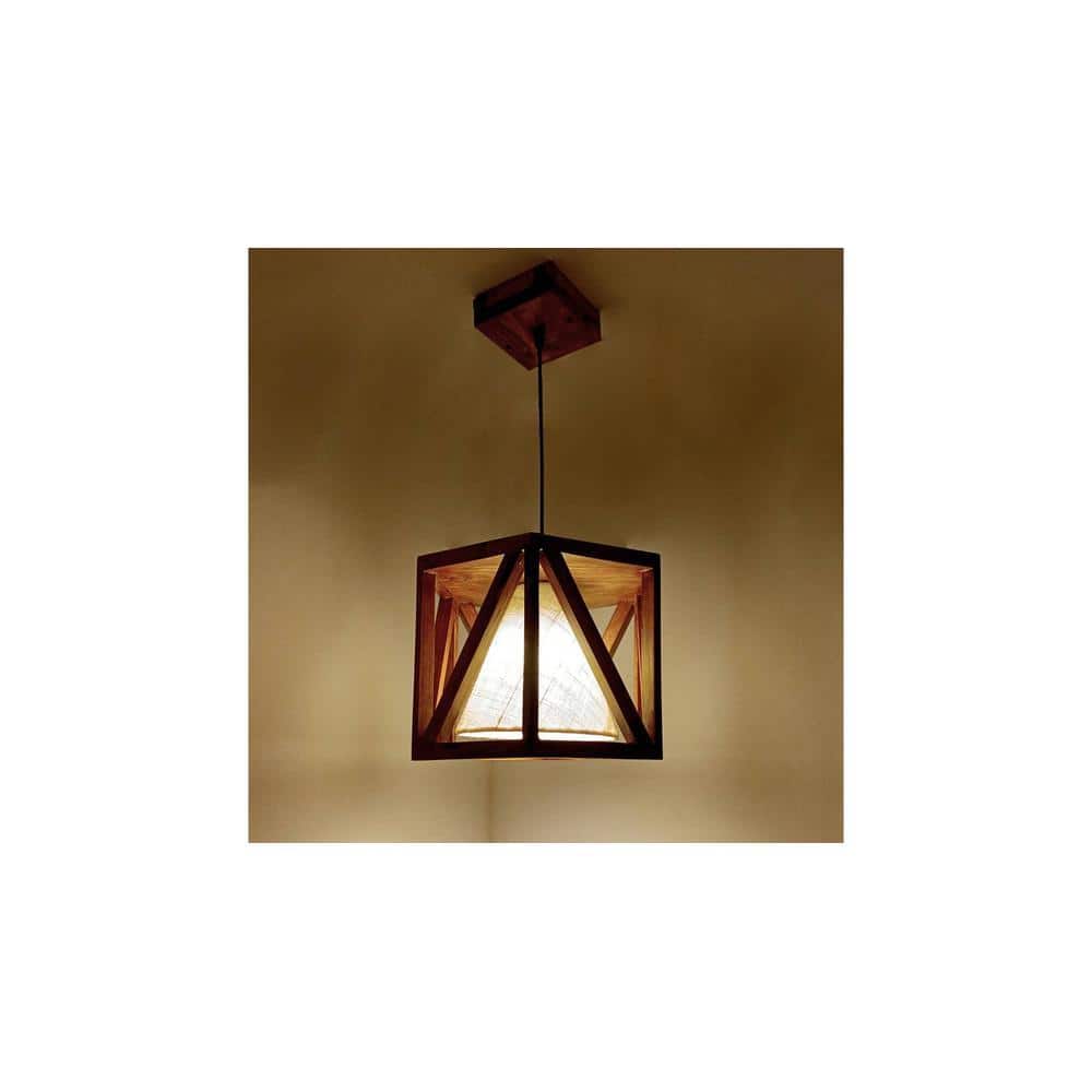Symmetric Brown Solid Wood Single Hanging Light