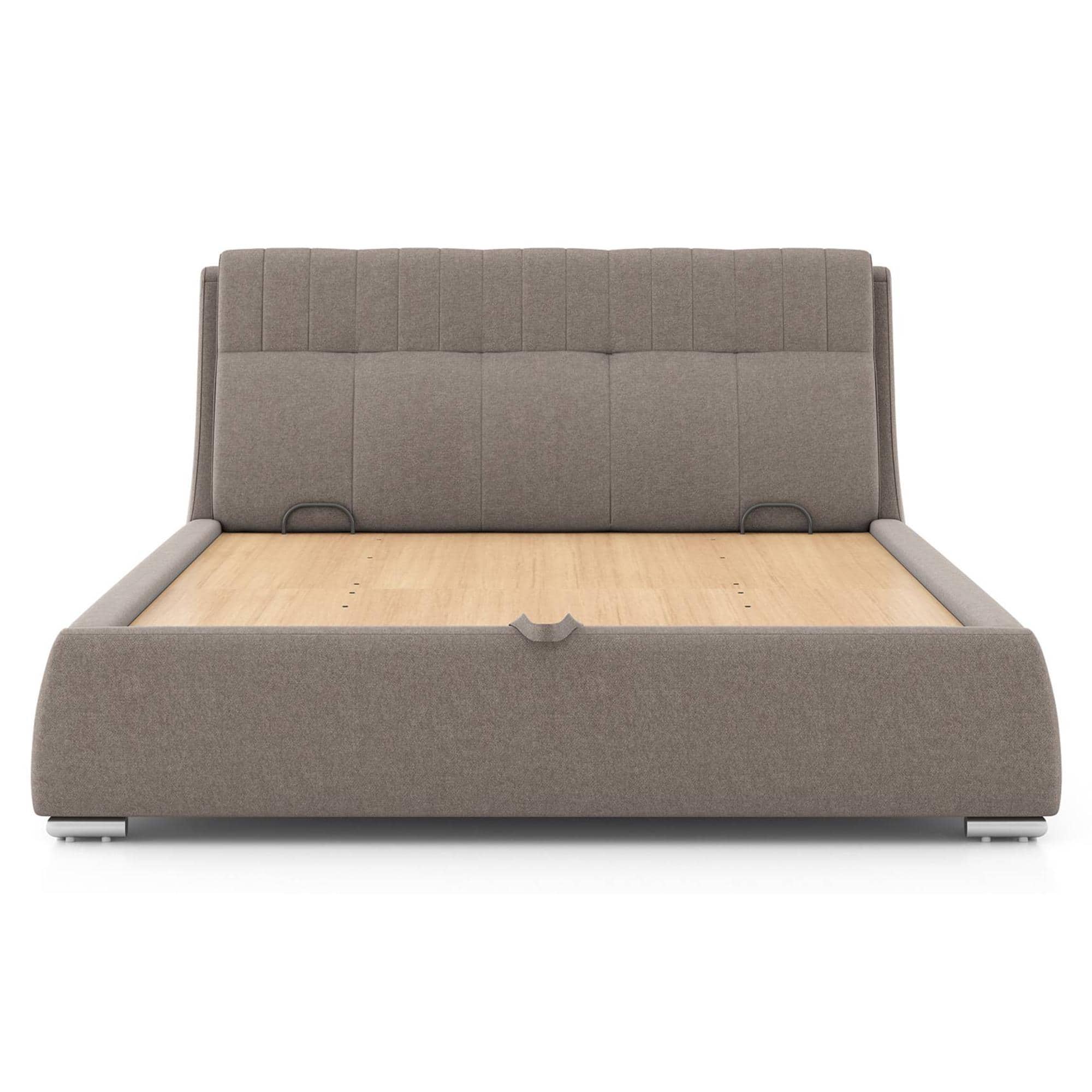 Stanhope Upholstered Hydraulic Storage Queen Size Bed In Shitake Beige Premium Chenille