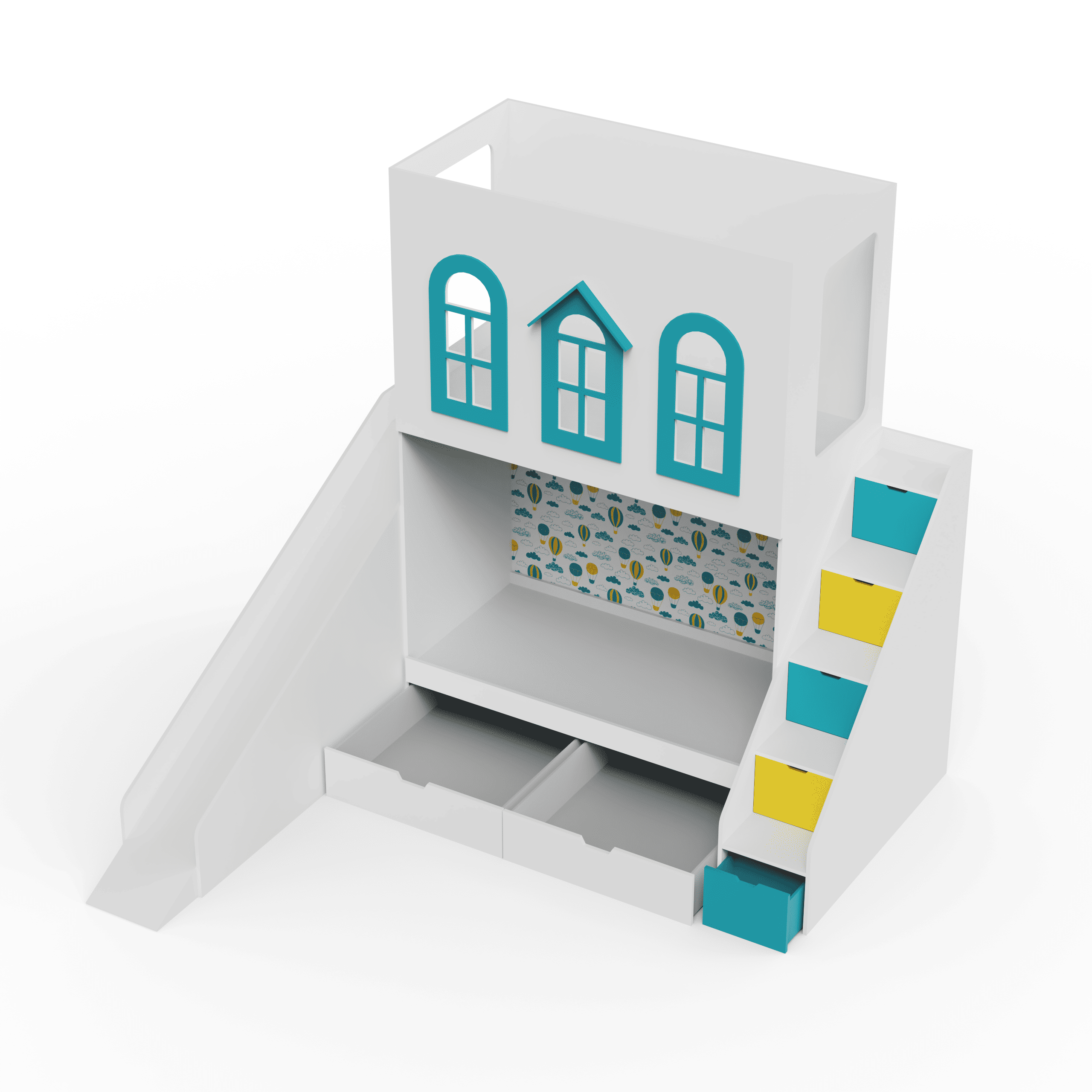 Castle Play House Bunk Bed With Slide 6X4 (Manual Box Storage) In White Colour