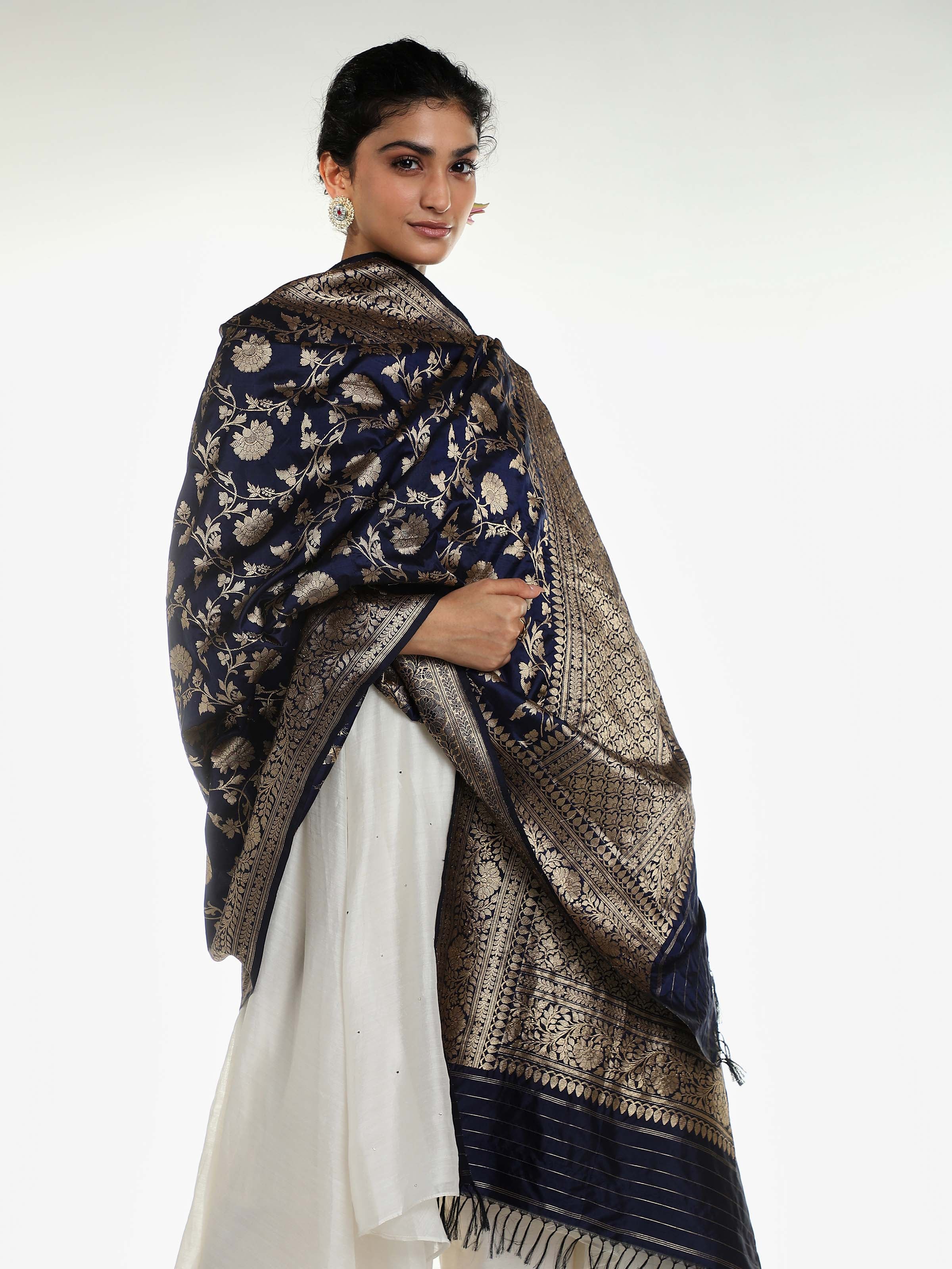Off-white cotton Venkatagiri saree with subtle woven border