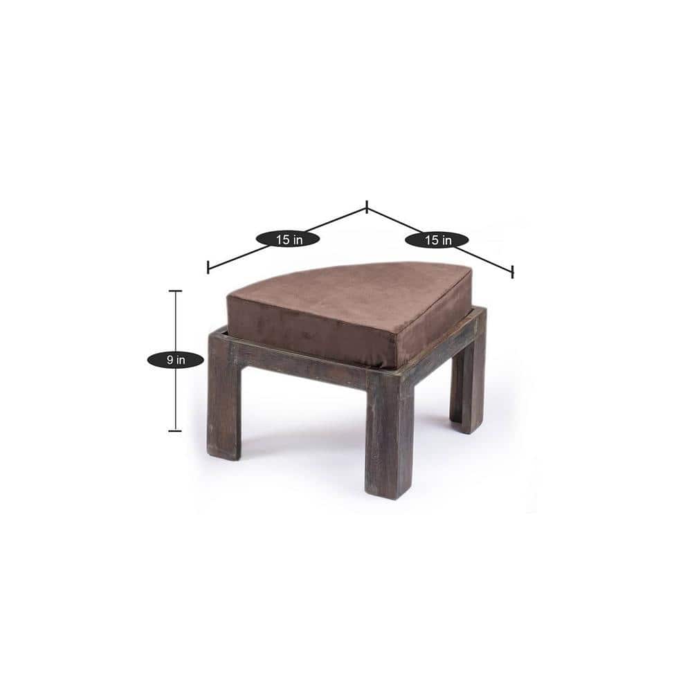 Nashville Sheesham Wood 4 Seater Coffee Table Set In Antique Grey Finish Grey Velvet Cushion