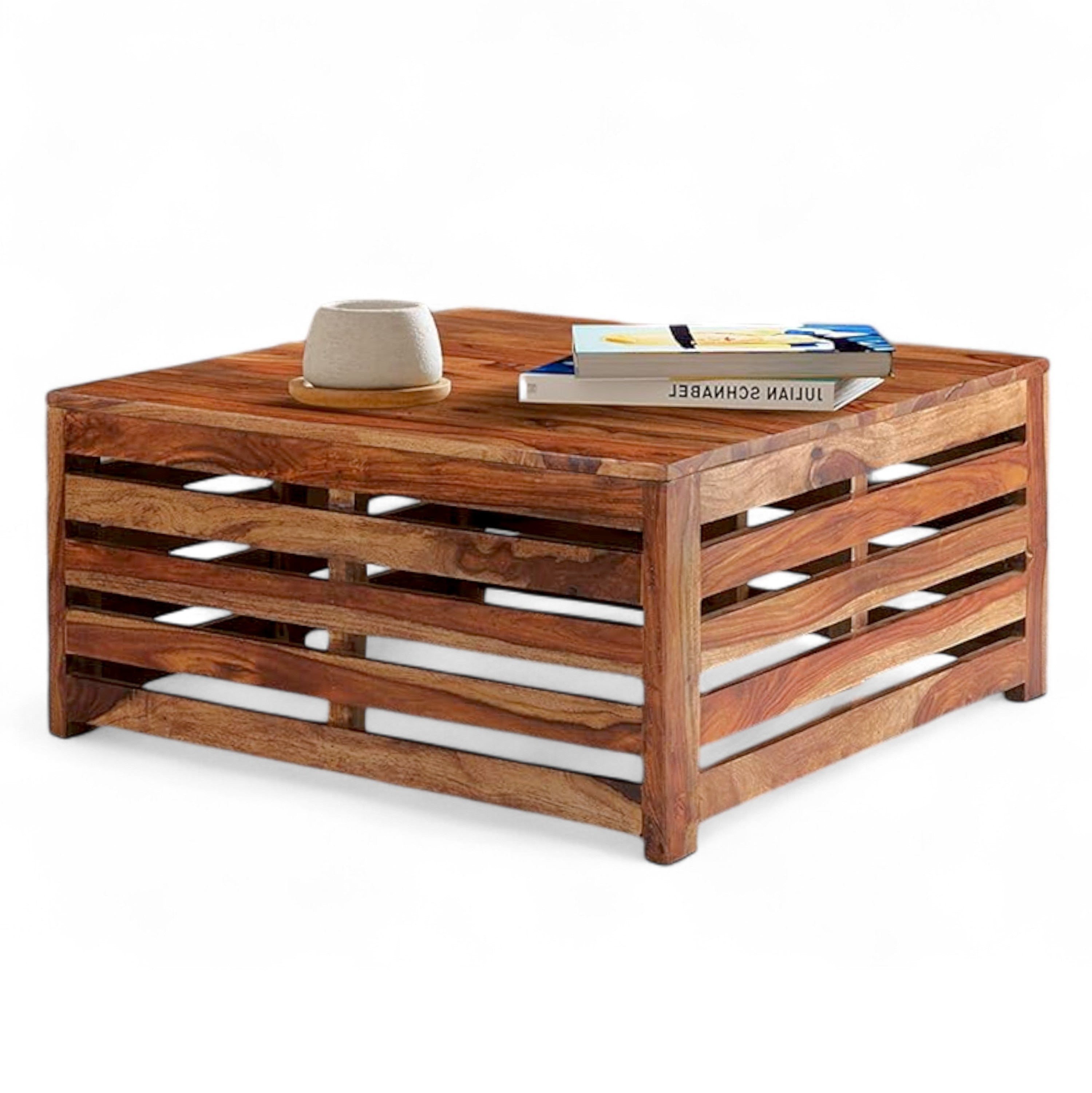 Kingsville Sheesham Wood Contemporary Square Coffee Table In Natural Teak Finish