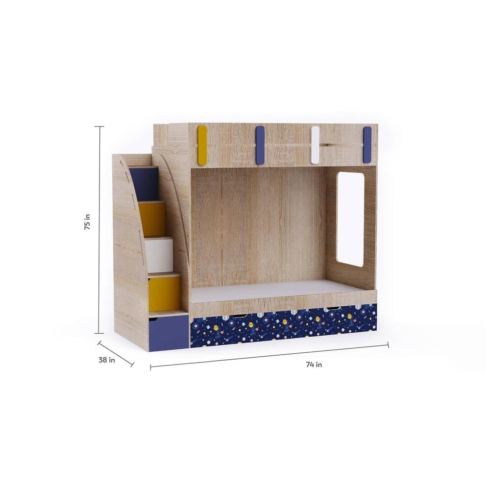 Pinwheels Bunk Bed with Storage in Oak Colour BKBB044