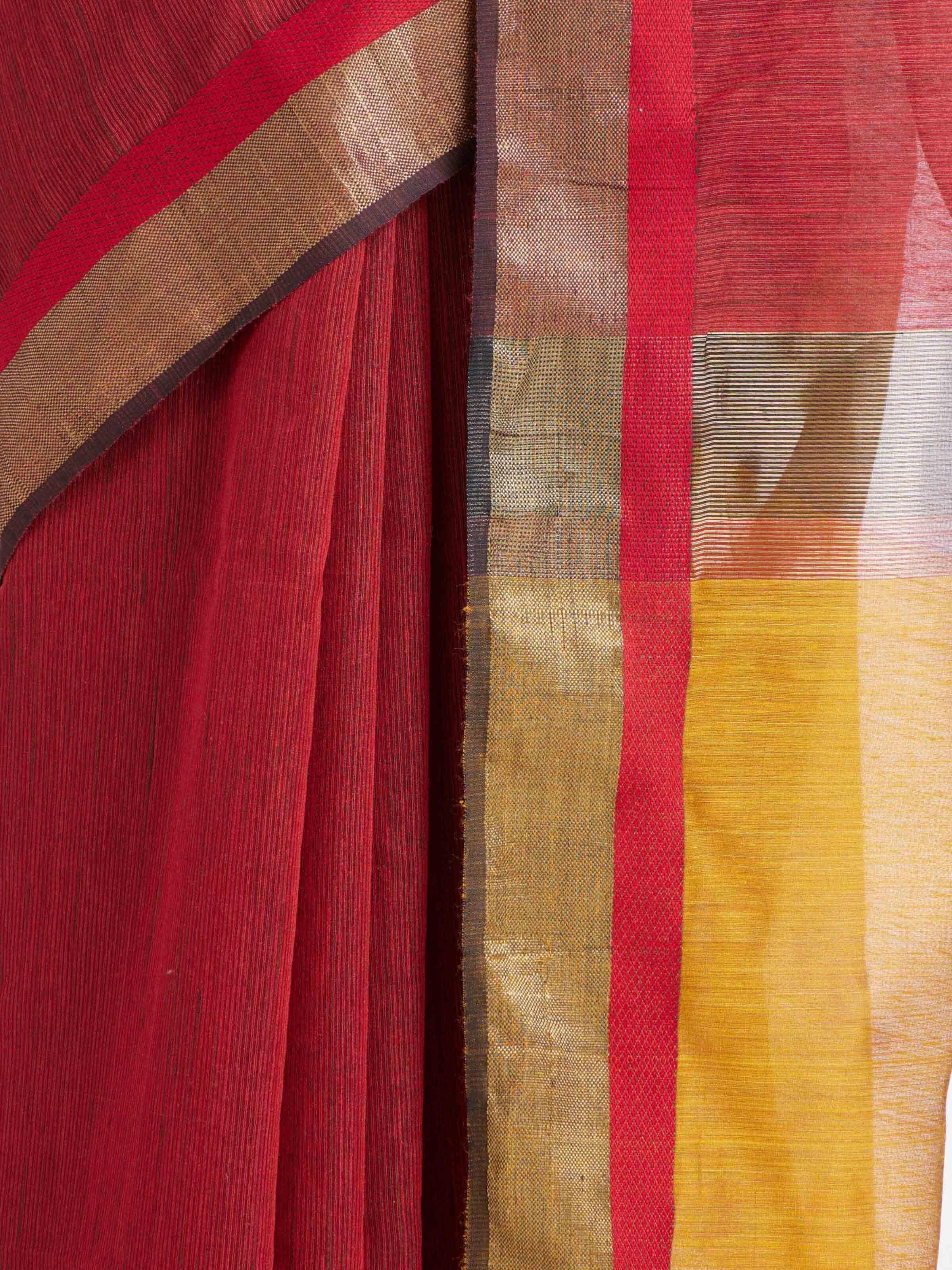 Red Cotton Silk Maheshwari Saree