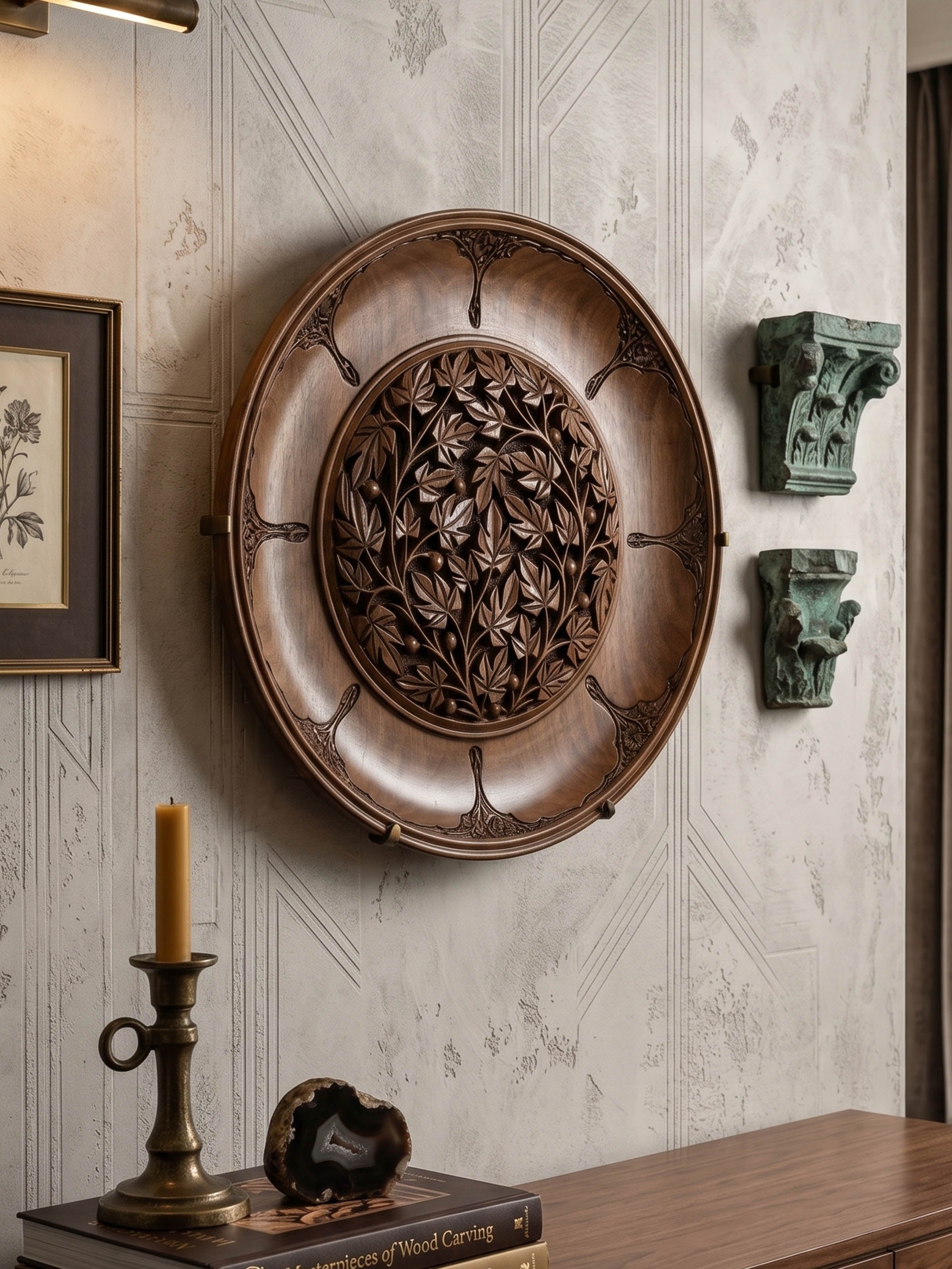 Chaman e Chinar Walnut Wood Display Plate