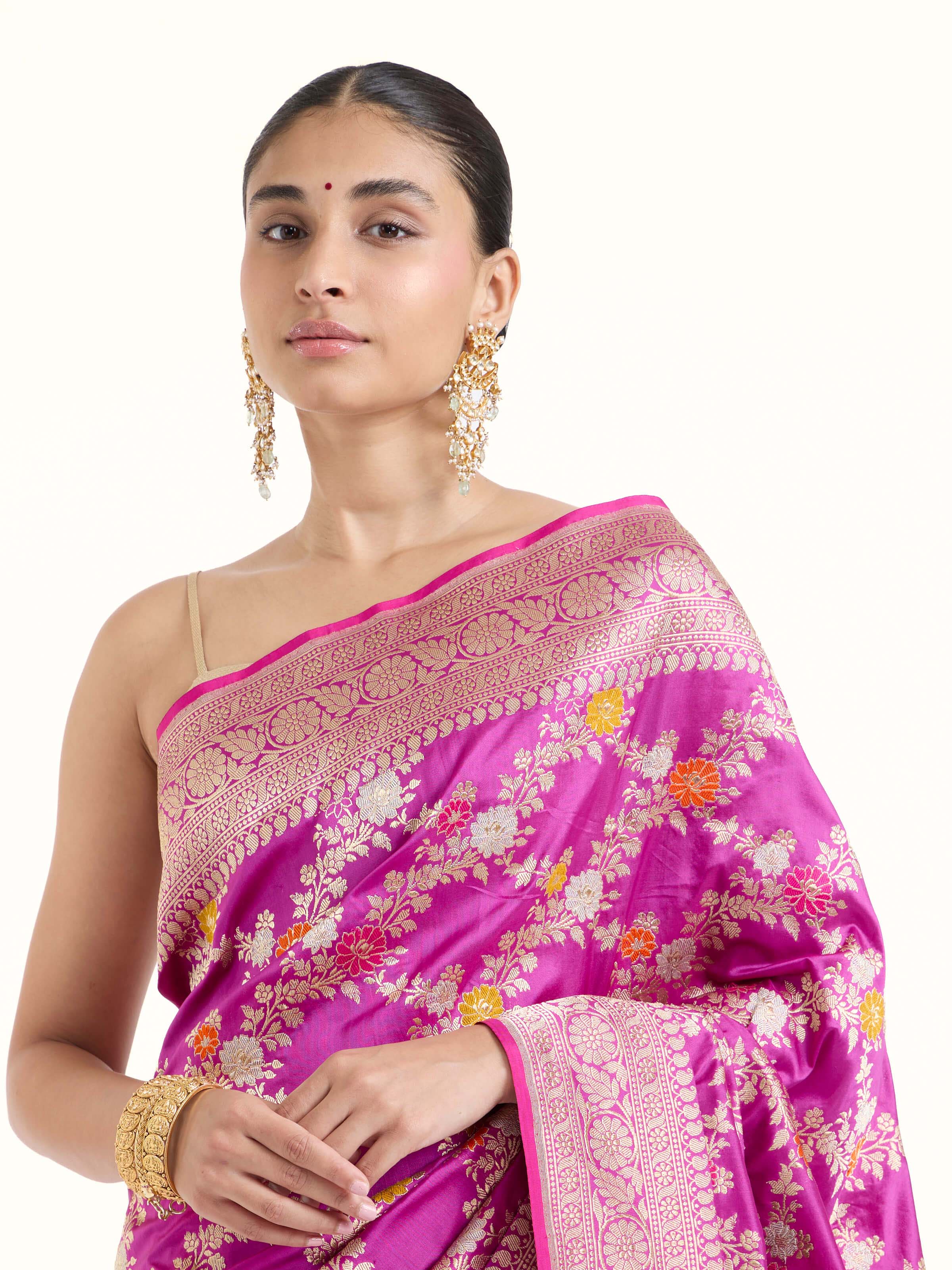 Magenta Banarasi Silk Kadwa Jaal Saree