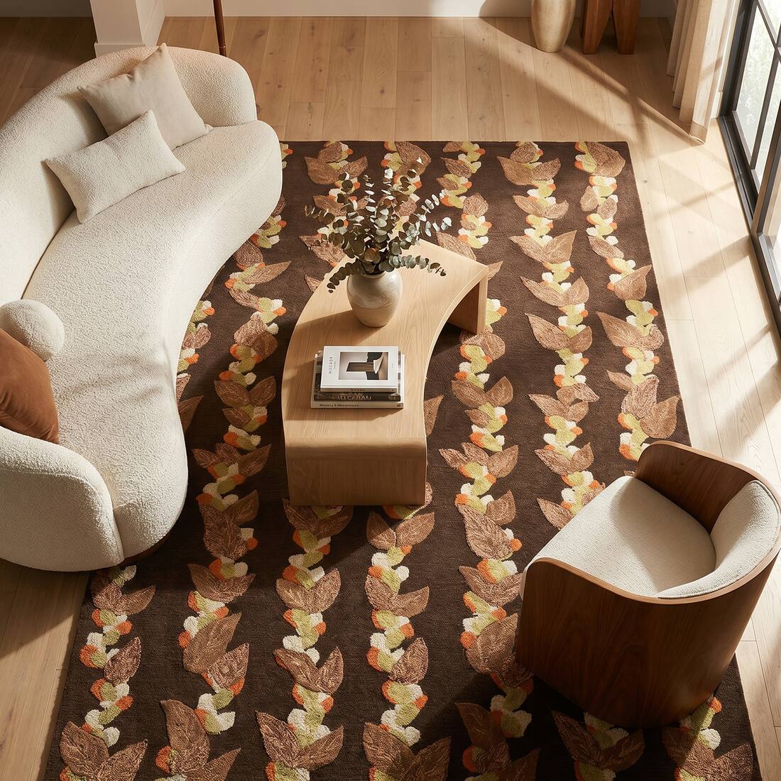 Jaipur Rugs Botanical Wool And Viscose 6x9 Feet Dark Brown And Indian Brown Hand Tufted Rug Carpet
