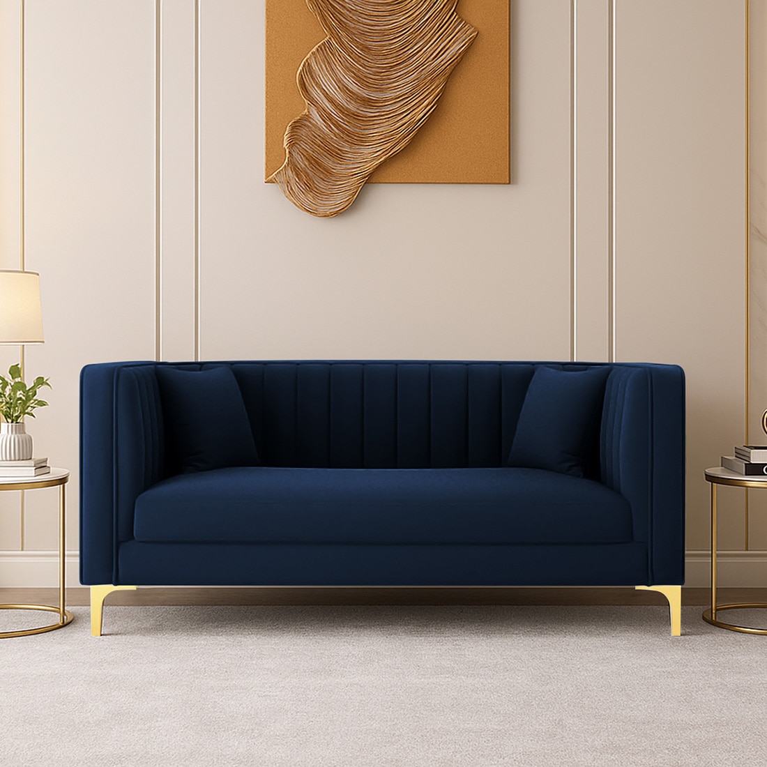 Texude Velvet 2 Seater Sofa Navy Blur in Colour