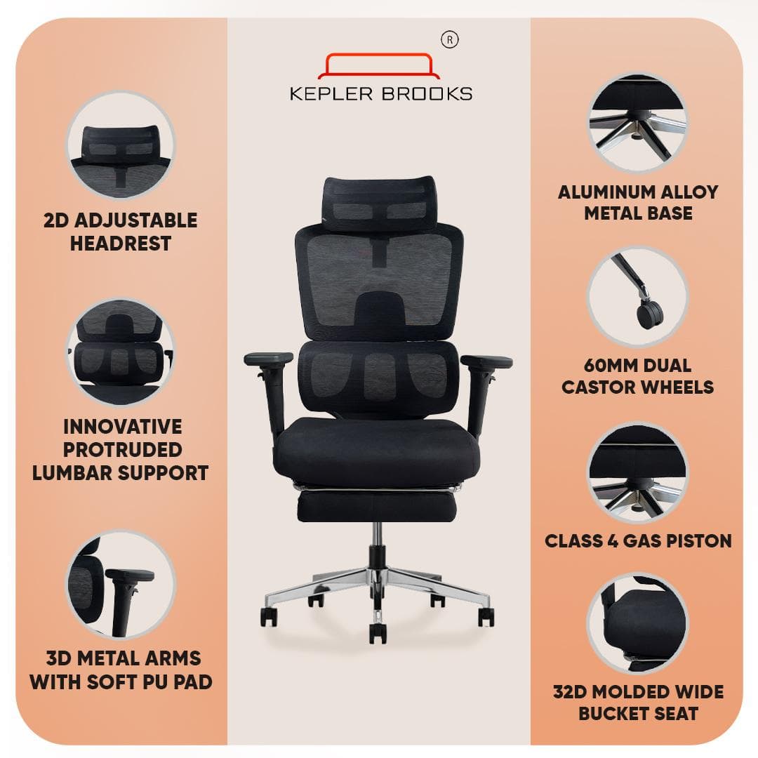Imperia Pro Ergonomic High Back Study Chair with Headrest in Black Colour