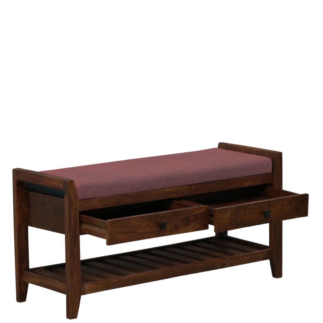 Halden Solid Wood Shoe Rack with Seating in Walnut Brown finish