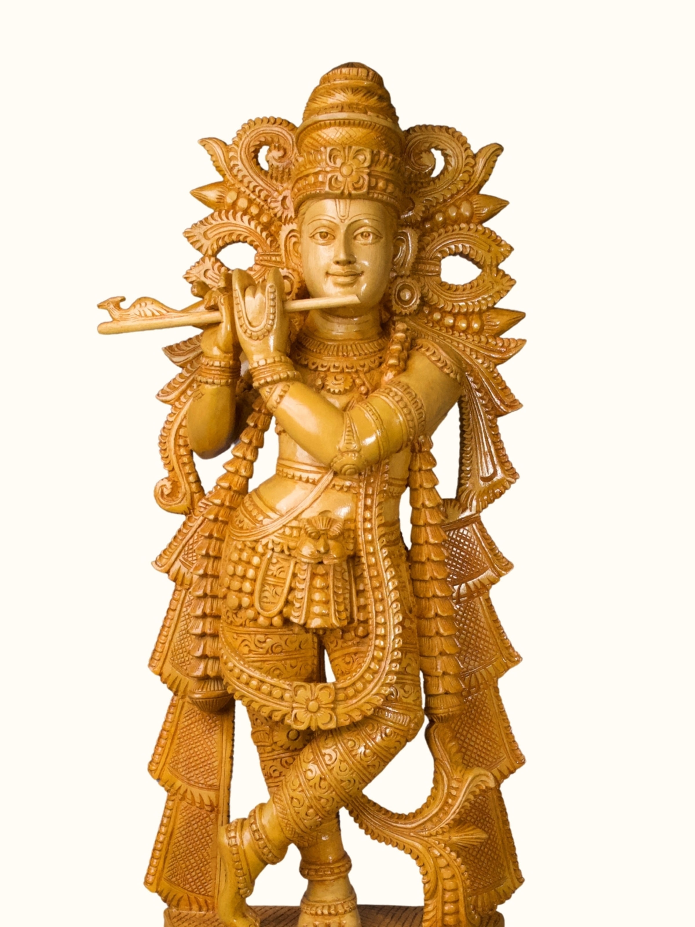 Wood Carved Krishna Idol