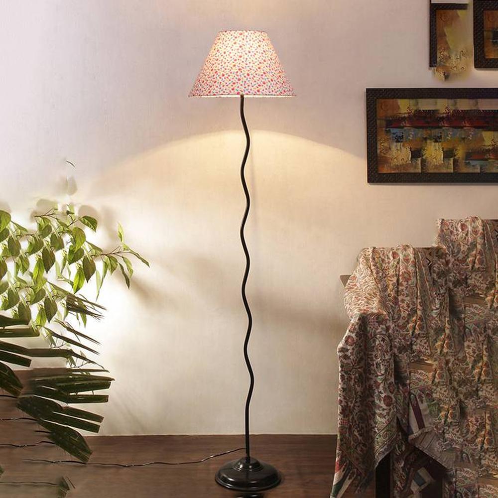 Lennon Zig Zag Iron Floor lamp with Cotton Conical Multicolor shade (Z44) - Devansh