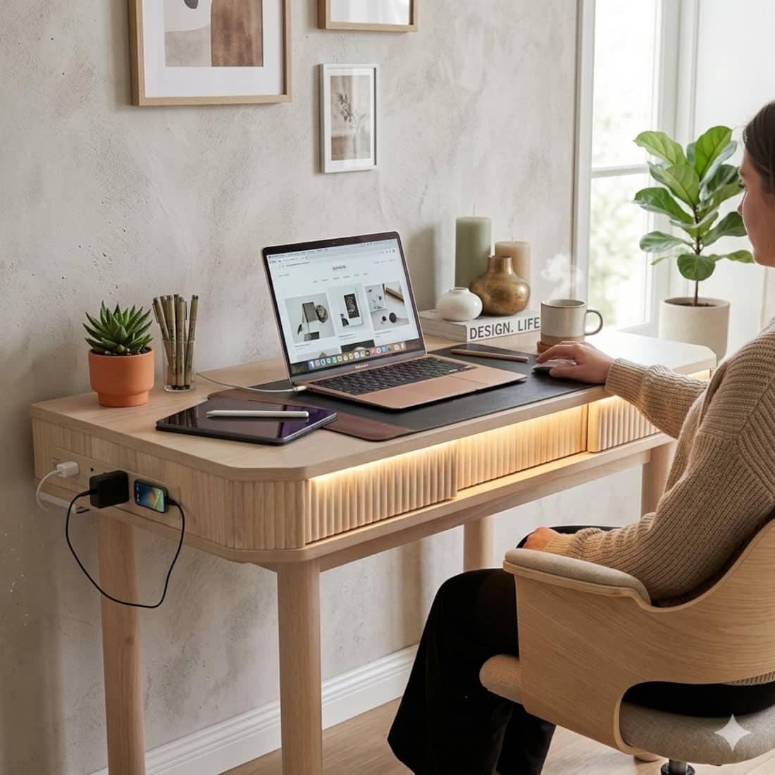 Scandinavian Ludlow Writing Desk Natural Wood Finish - Nestnordic
