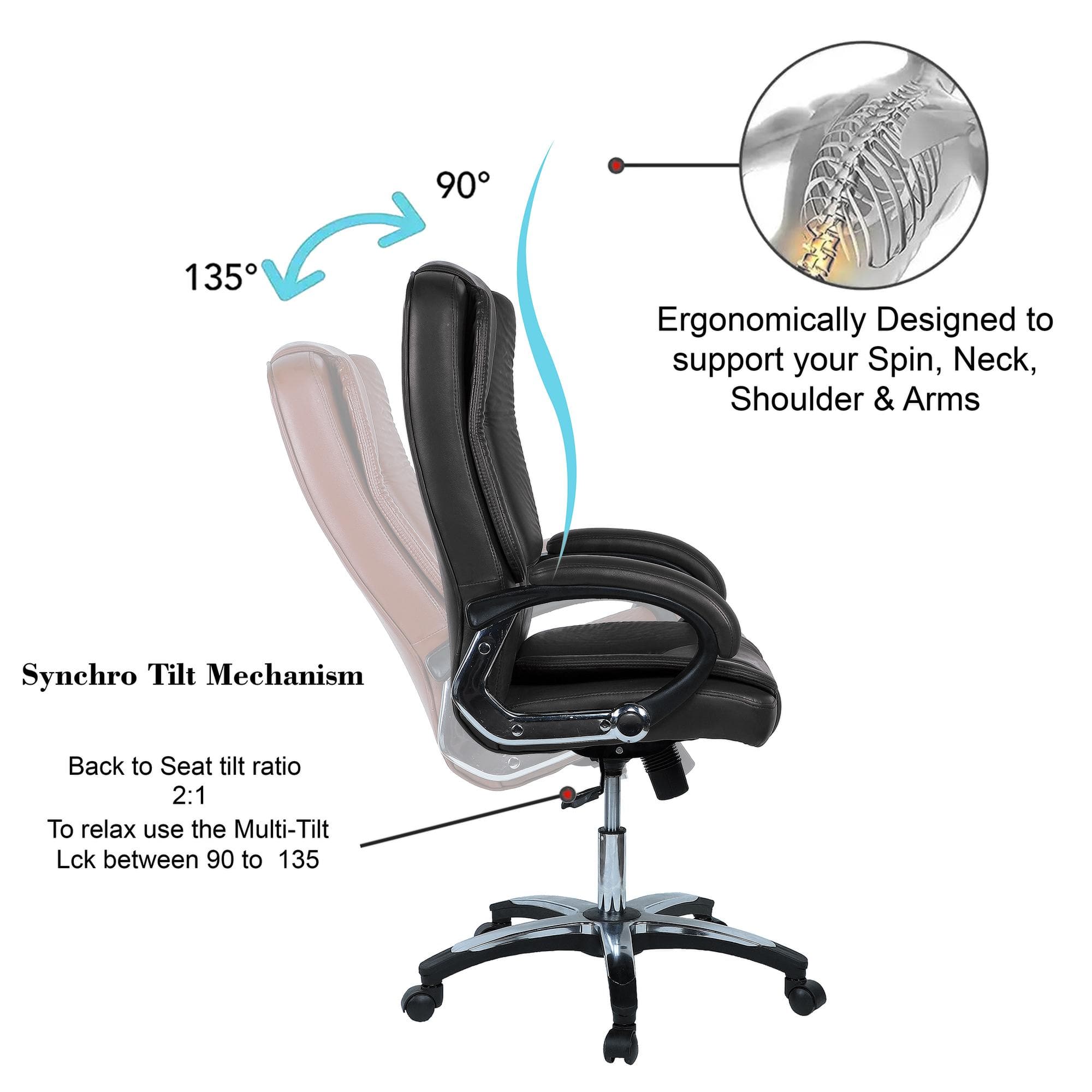 Pleash High Back Executive Chair in Black Colour