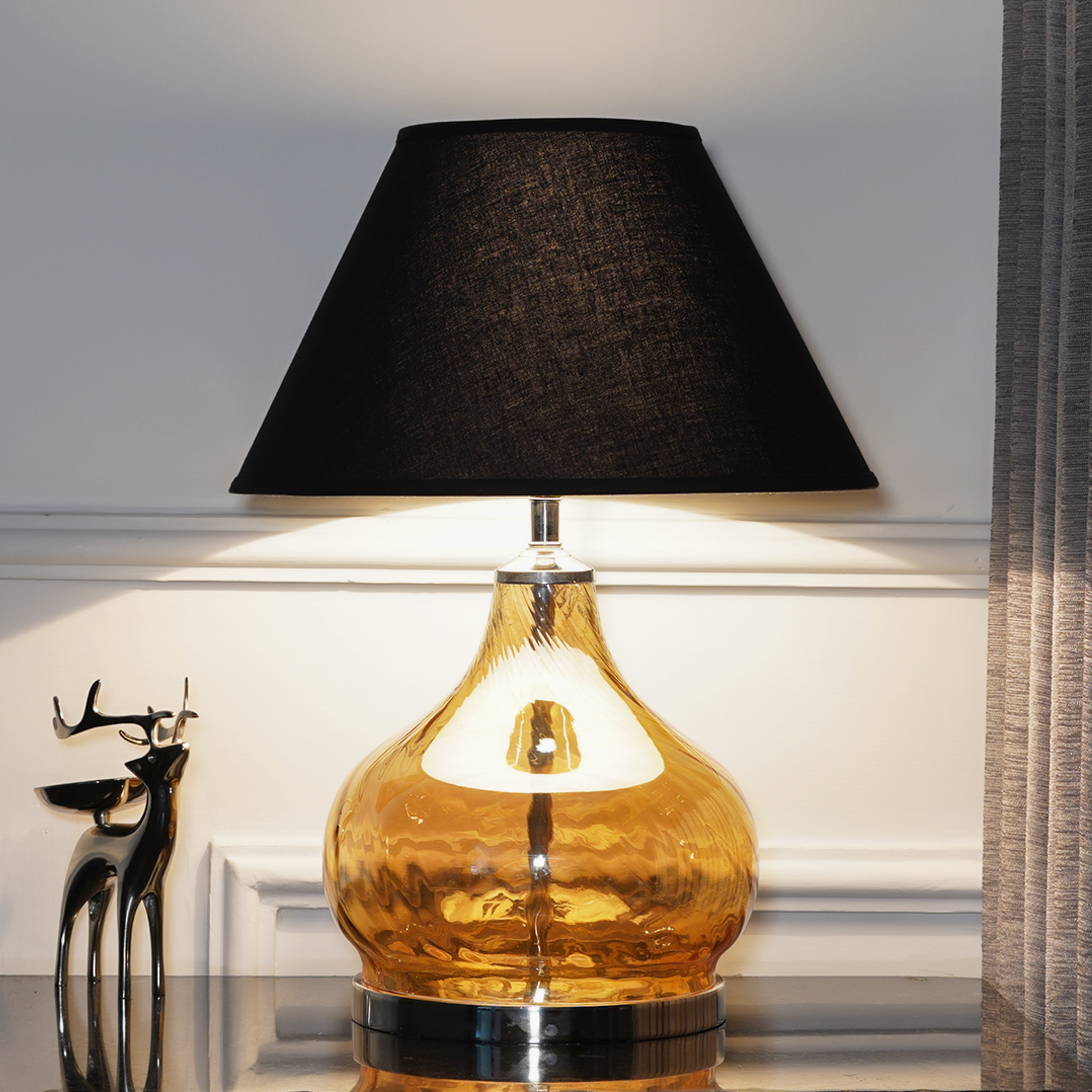 Ingram Glass and Metal Table Lamp With Black Cotton Shade