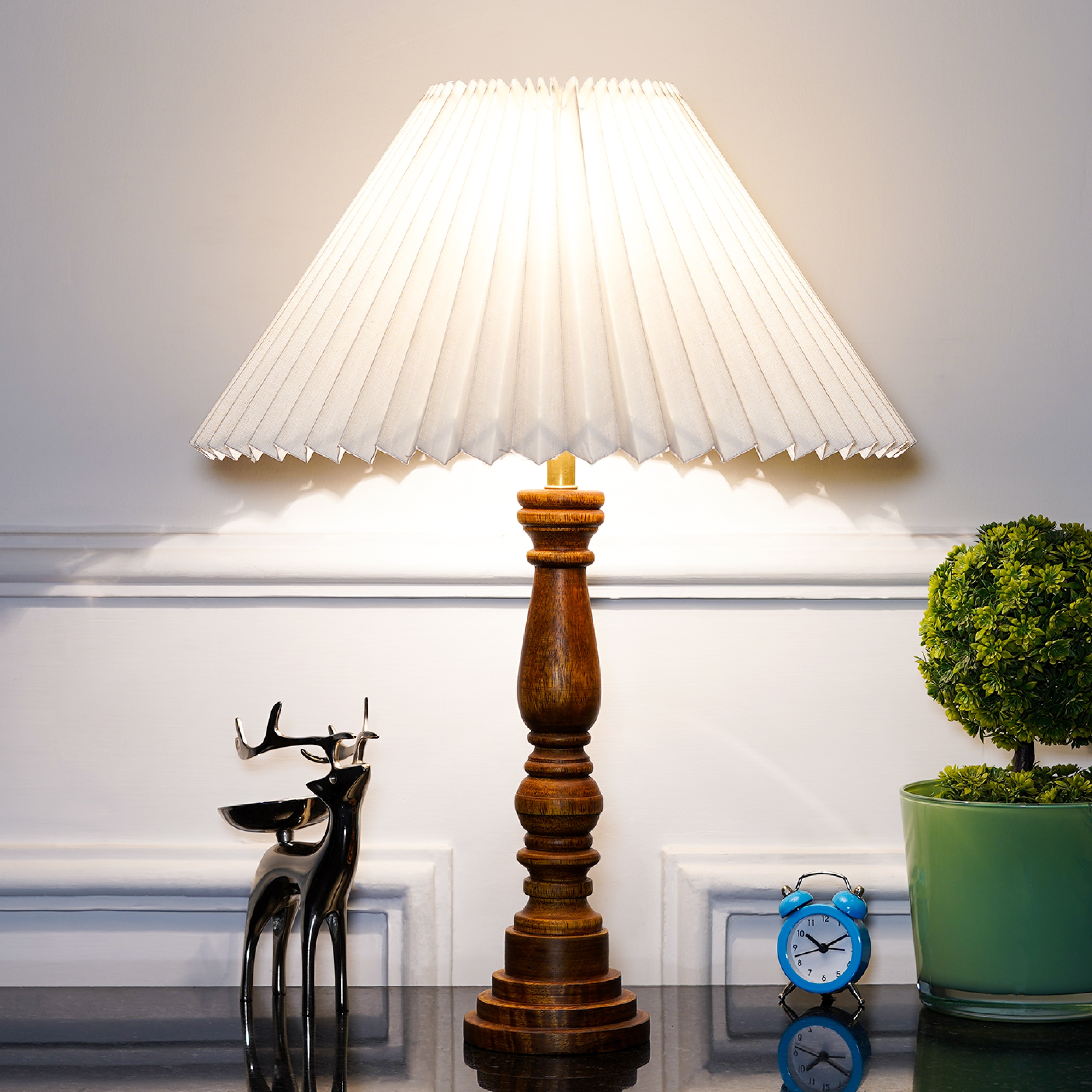 Hatton hand crafted Solid wood honey finish table lamp With White Cotton Shade - Kapoor Lamp Shades