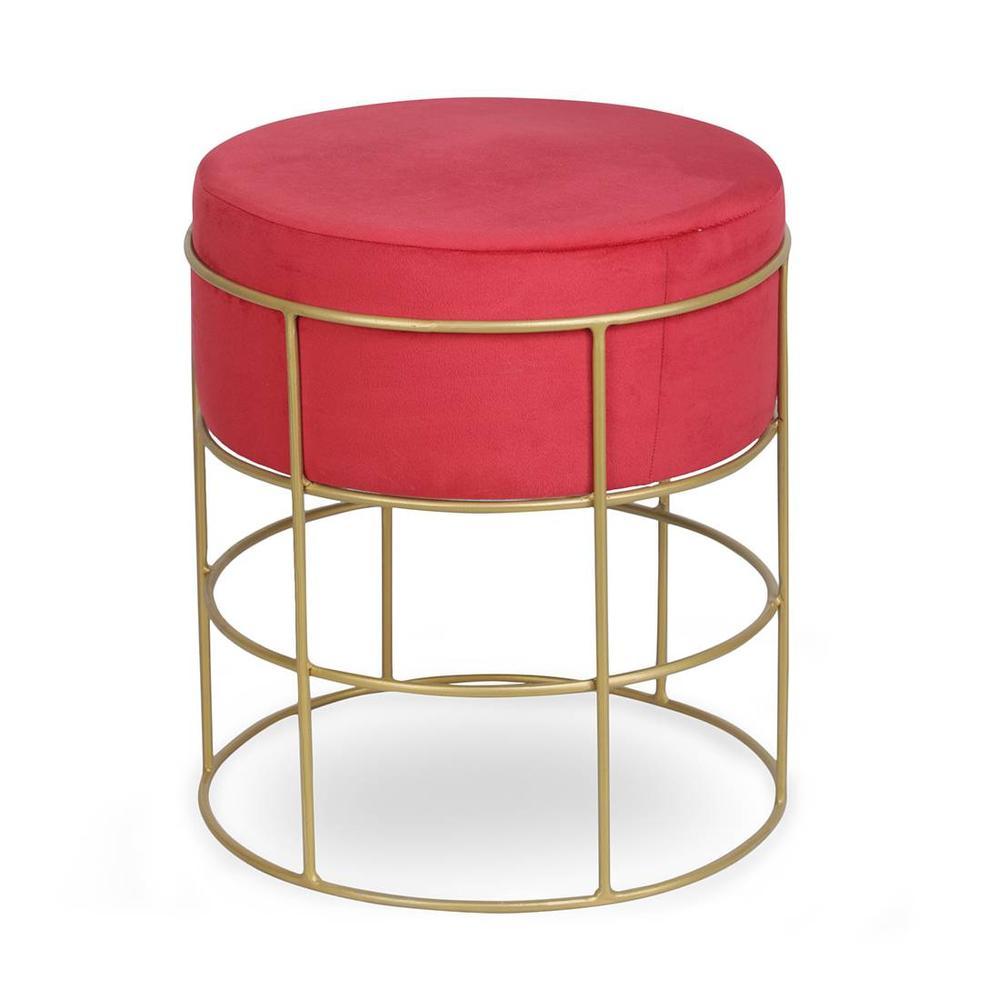 Atlas Solid Wood  Ottomon in  Red Colour