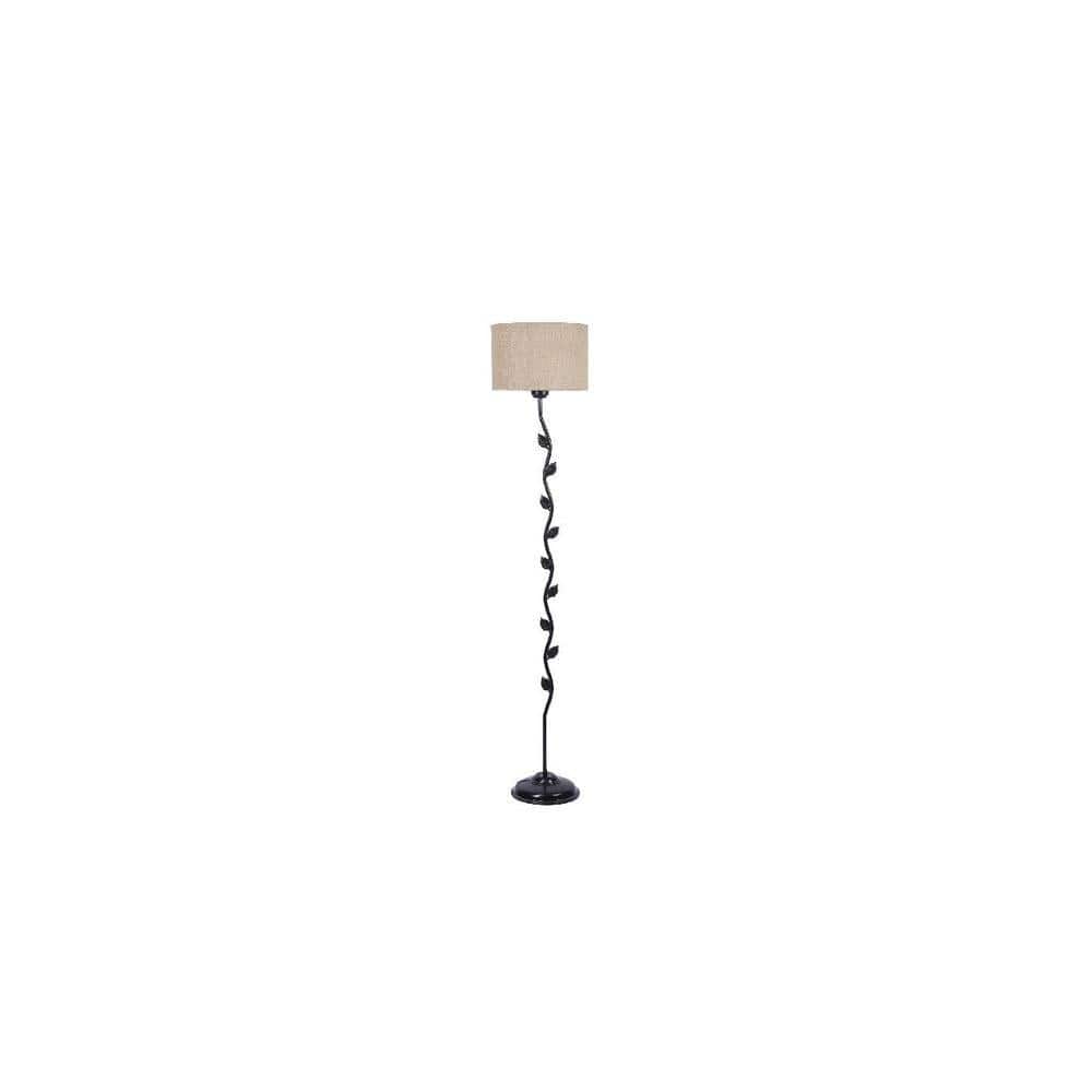 Abigail Beige Natural Fiber Floor Lamp with Black Iron Base