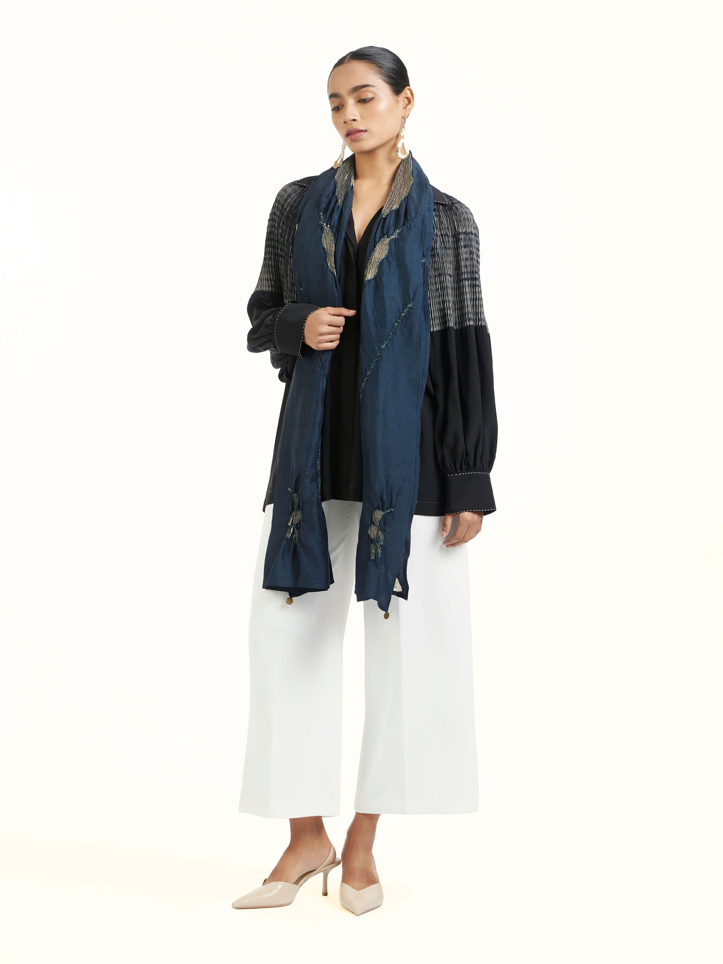 Whiskey Blue Tie & Dye Shibori Stole