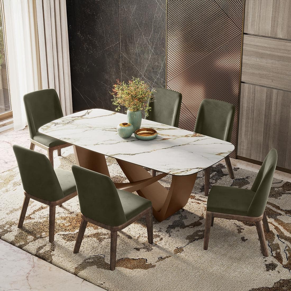 Paloma 6 Seater Pluto Spanish Ceramic Dining Table With Anderson Dining Chairs
