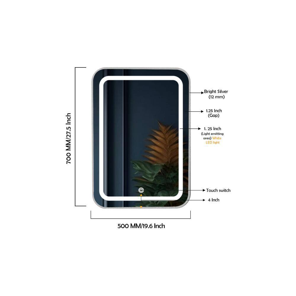 Aluminium LED Rectangular Decorative wall mirror by elegant arts and frames (Mirror size 500X700mm)