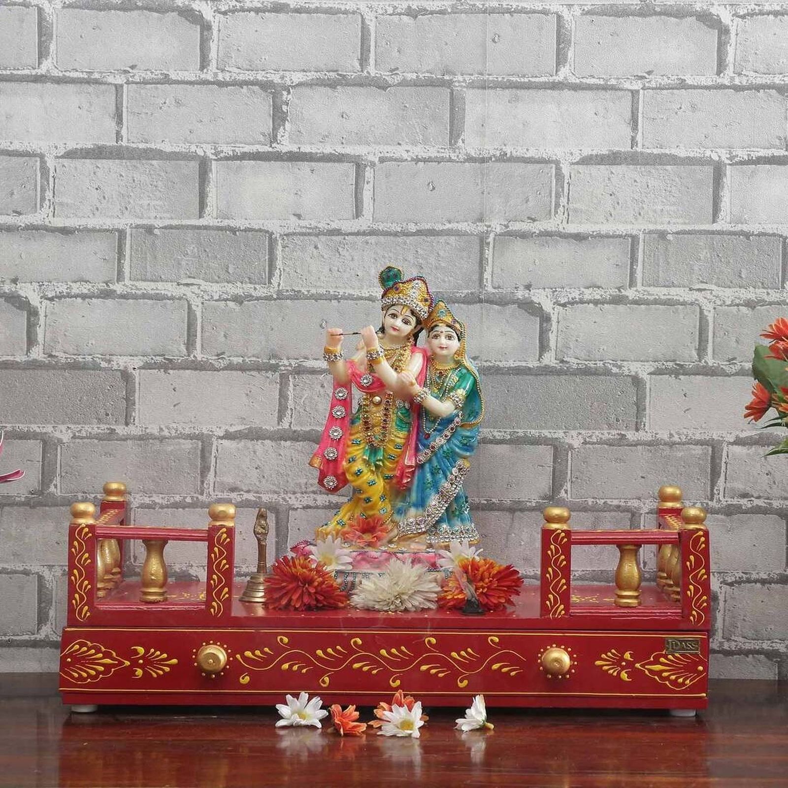 D'Dass Red Mdf and Sheesham Wooden Temple For Pooja - D'DASS