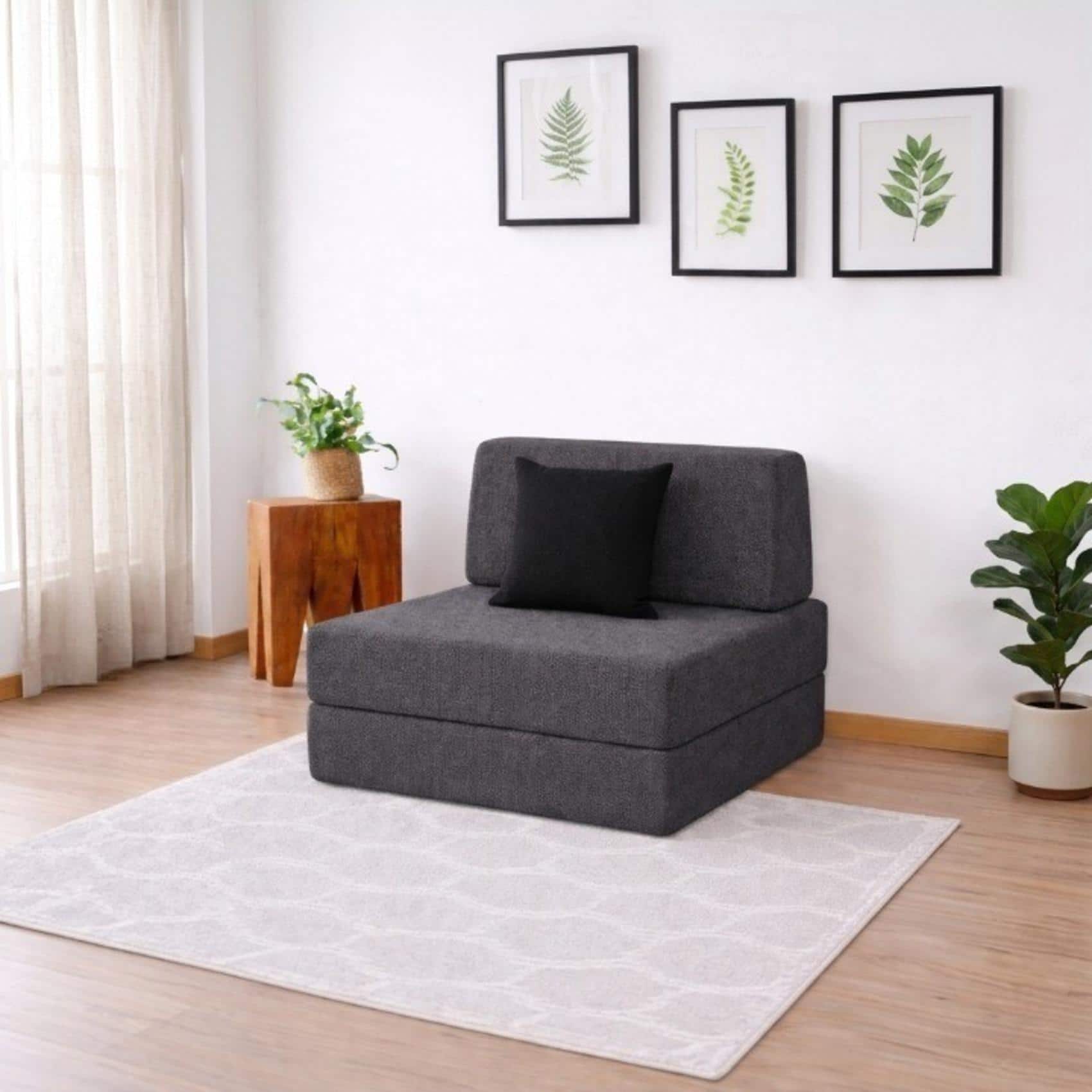 Usha Shriram Folding 1 Seater Single Foam Fold Out Sofa Cum Bed in Dark Grey Colour