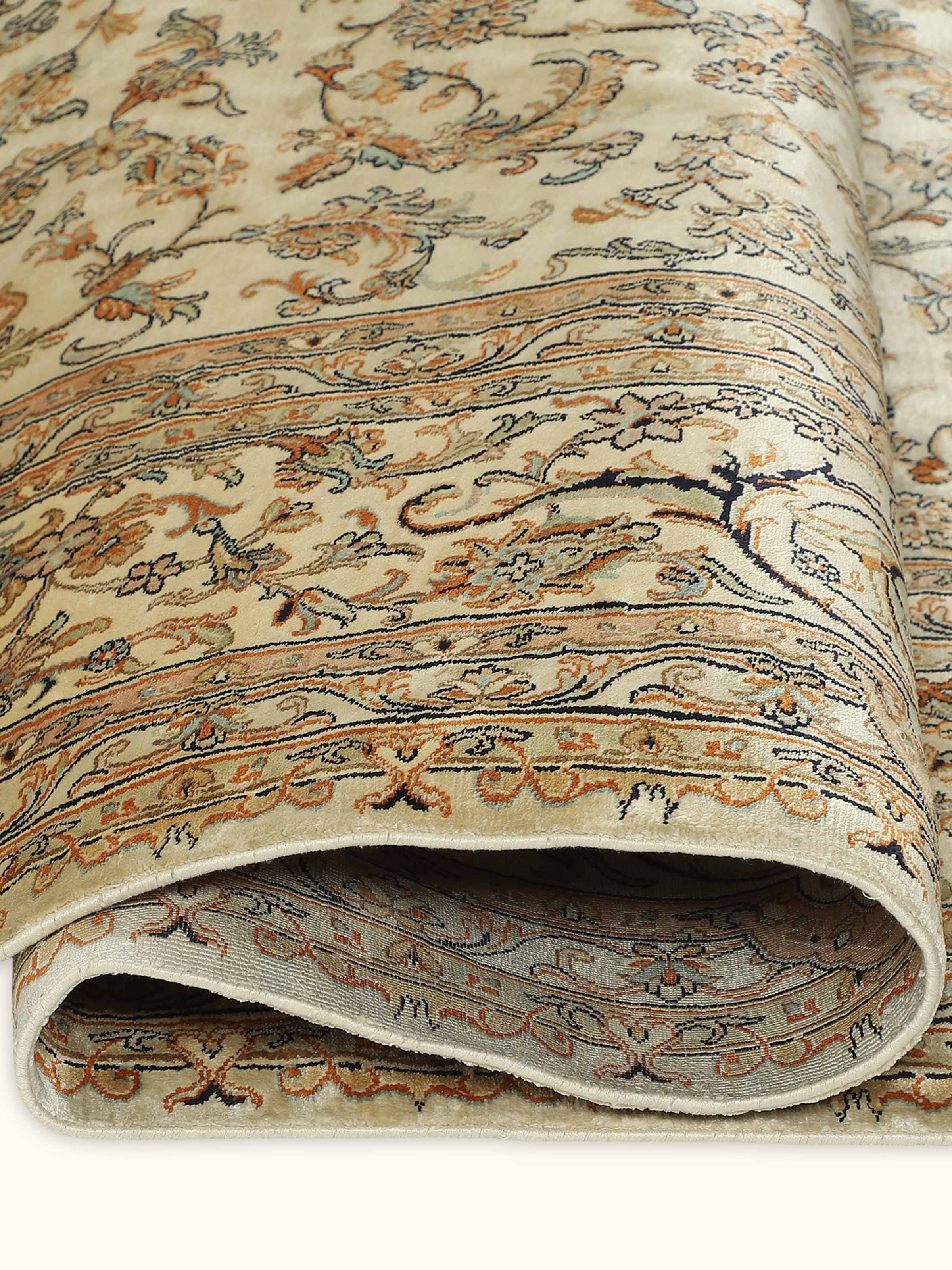 Traditional Persian Kerman Kashmir Silk Hand-knotted Rug
