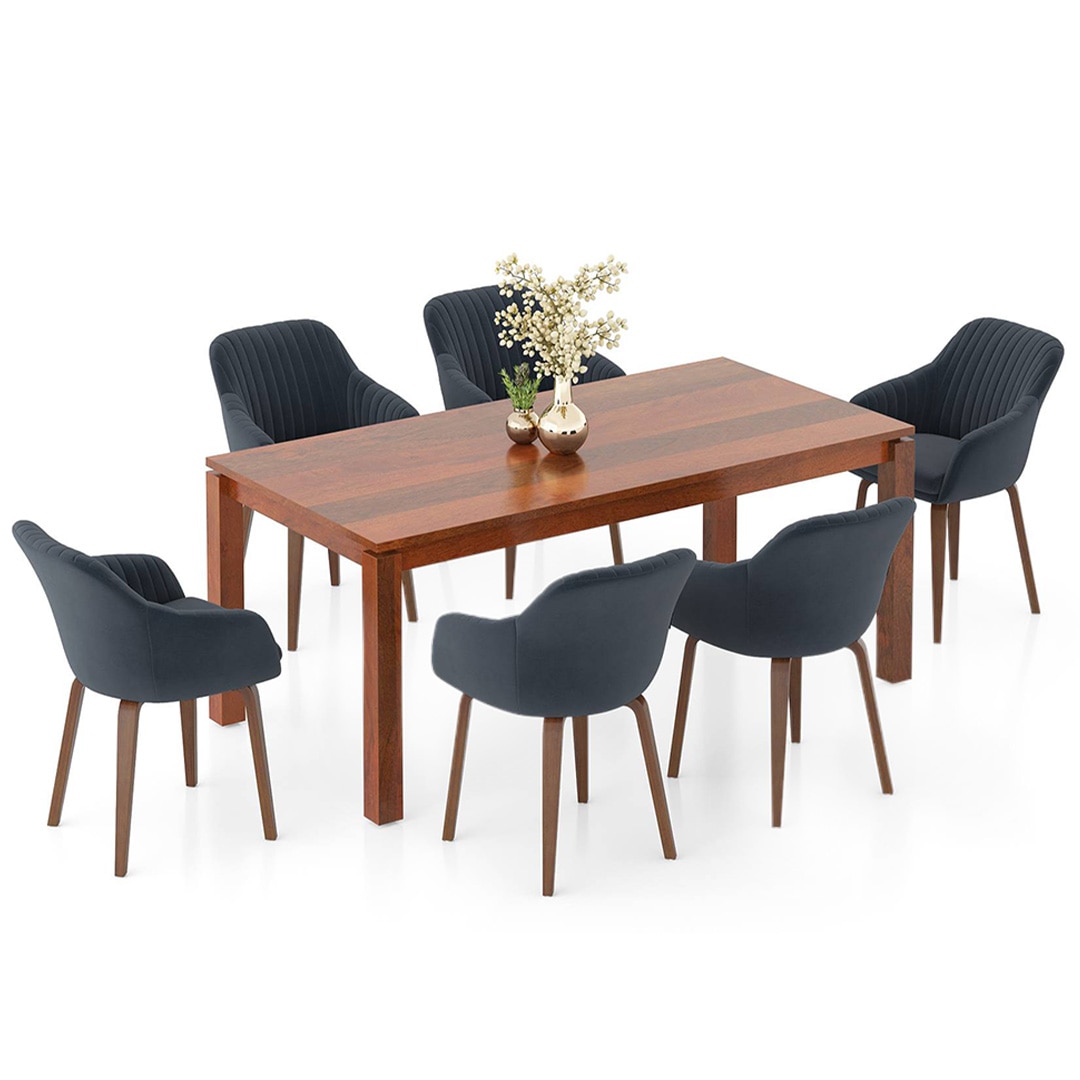 Atlas Solid Wood 6 Seater Compact Dining Table with 6 Rochelle Lounge Chair