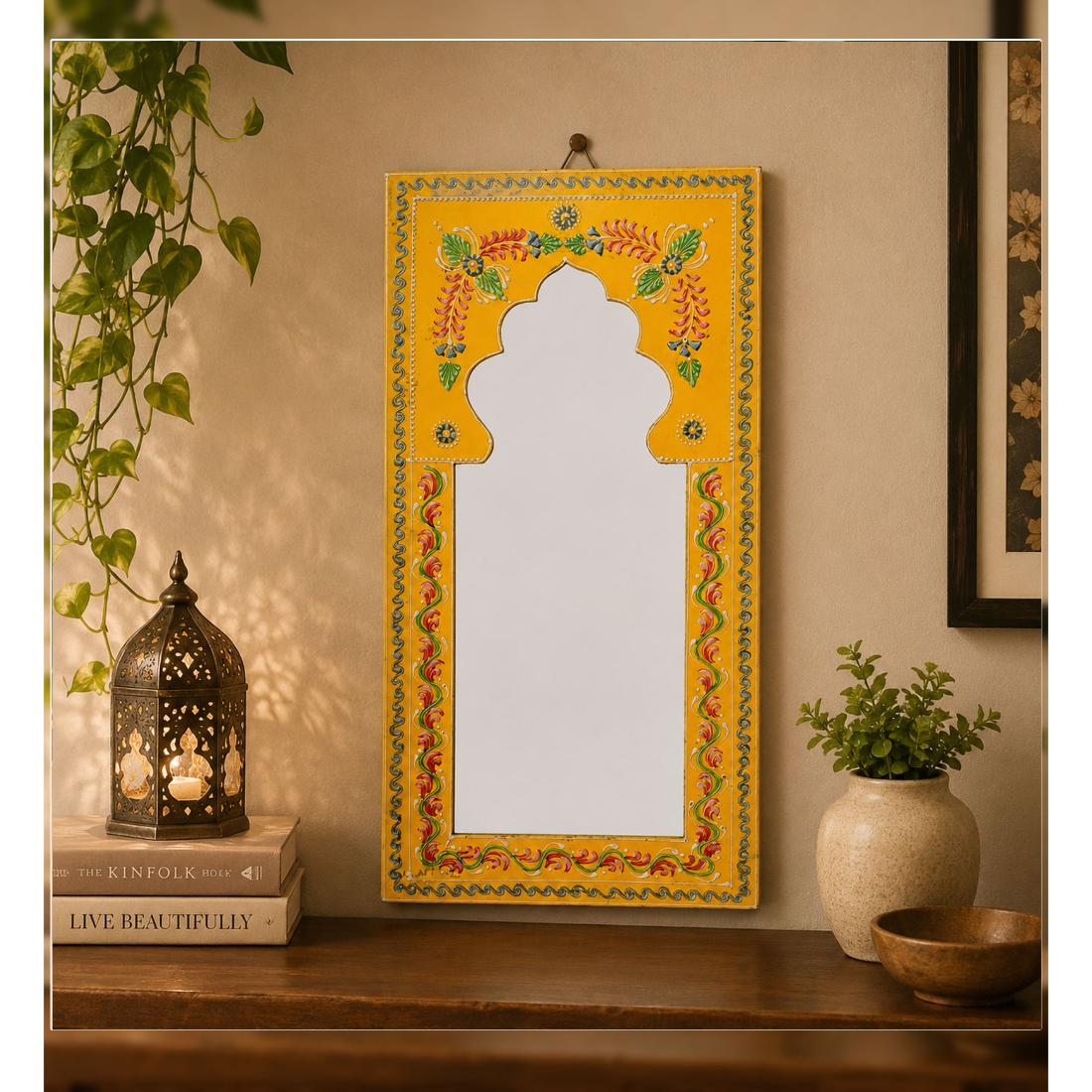 Desert Art MDF Handpainted Rajasthani Jharokha Wall Frame 12 x 24 Inch in Yellow Colour-picture-21