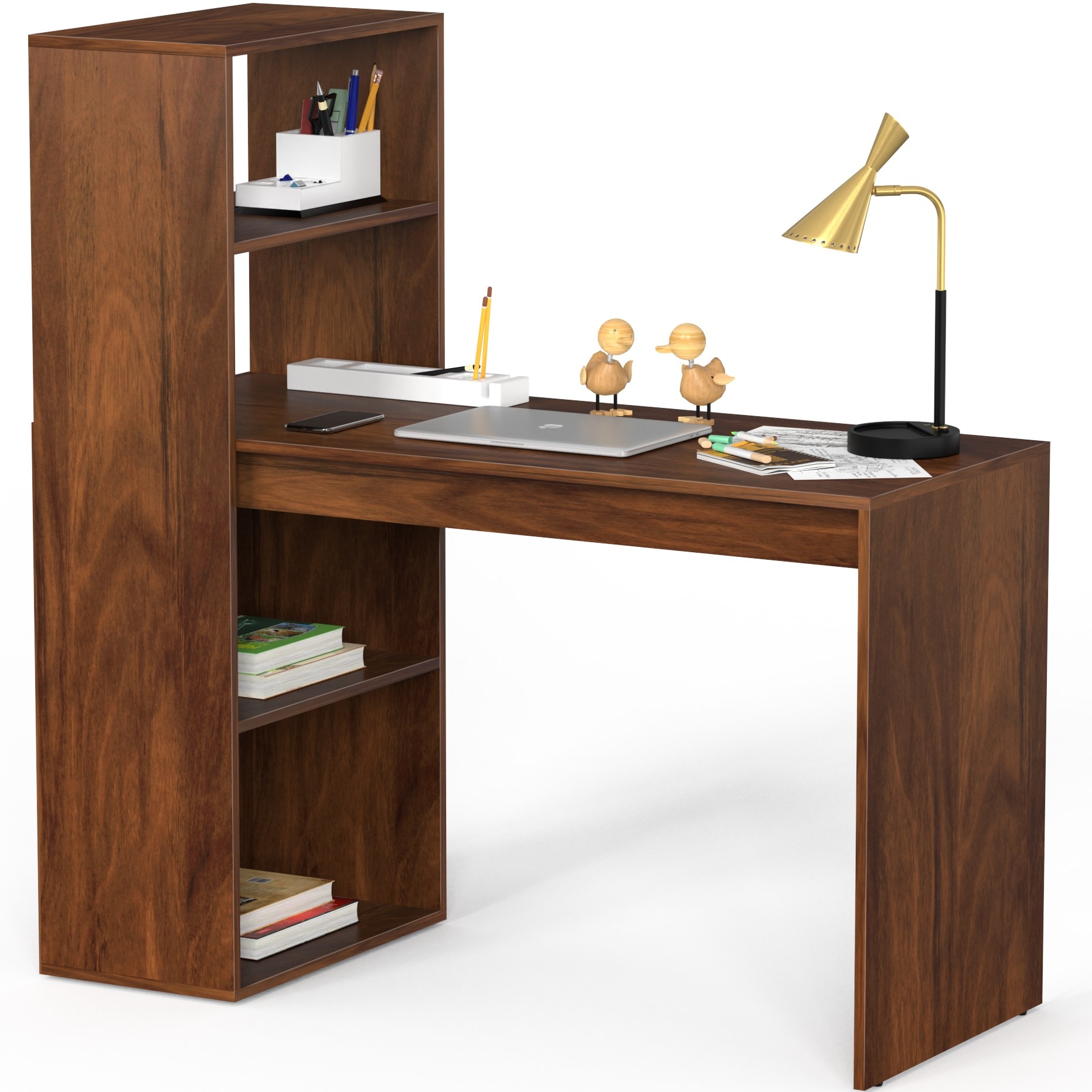 BLUEWUD Radisso Study Table and Computer Laptop Table for Home or Office, WFH Study/Work Desk, with Storage Shelves for Books and D�cor Display for Adults Kids Students (Brown Maple)