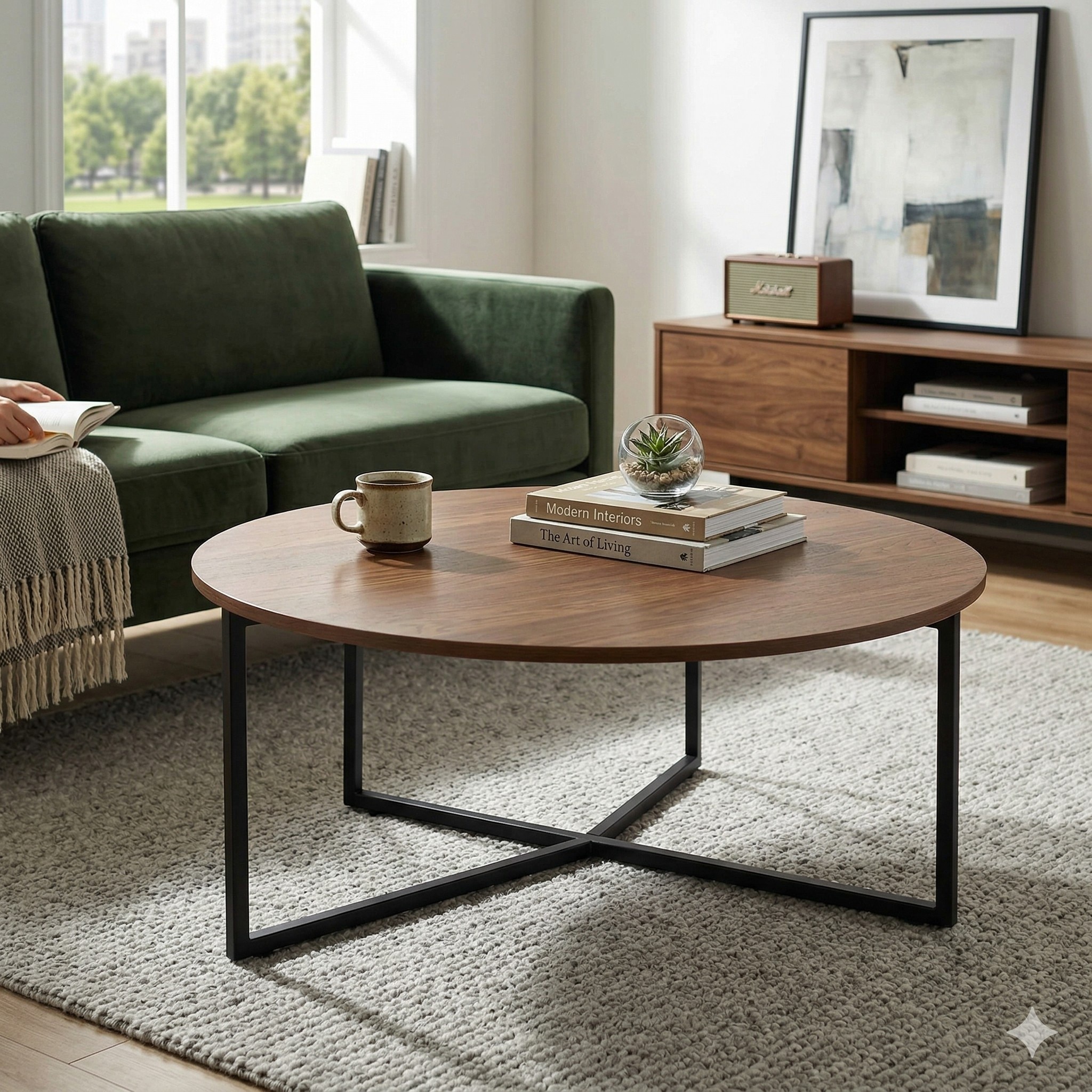 Scandinavian Turner Large Round Coffee Table Walnut Finish - Nestnordic