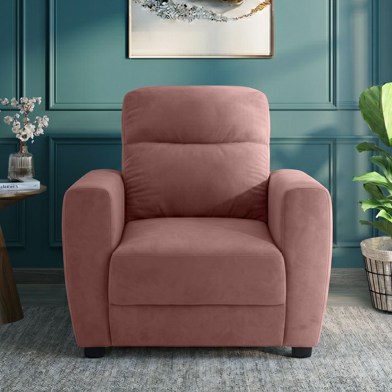 Alvaro Velvet 1 Seater Sofa Pink Color - Home Lifestylez
