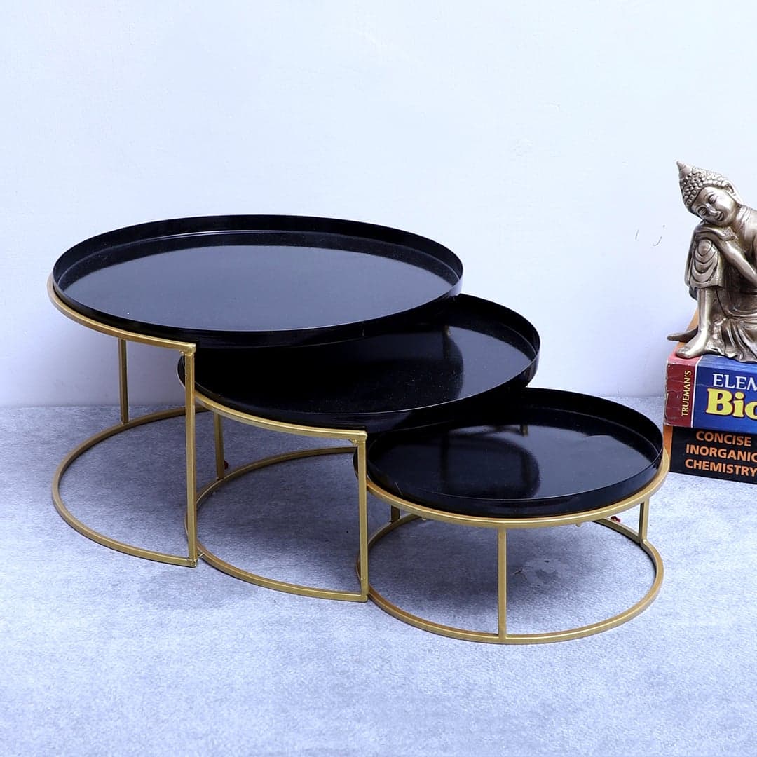 Round Buffet Platter Set Of 3 In Black And Gold Colour