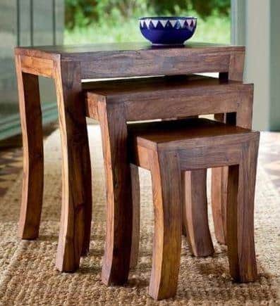 Avalon Solid Wood Set of 3 Stool in Teak Finish