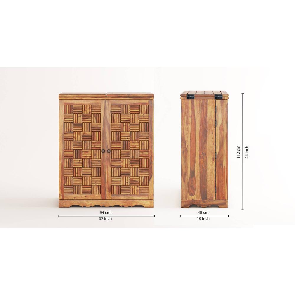 Calipo Sheesham Wood Bar Cabinet in Teak Finish
