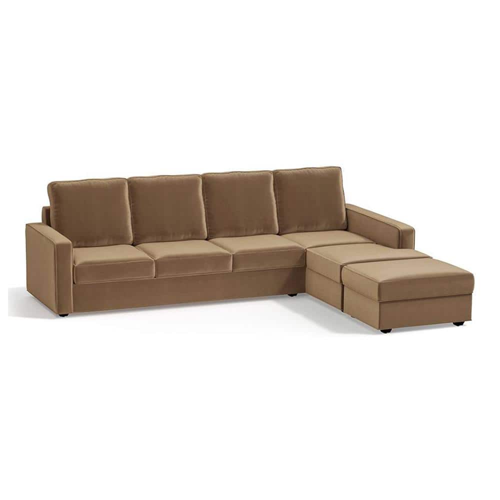Apollo Compact Sofa (Colour : Fawn Velvet, Cushion : Hard, Back Type : High Back, Seating Capacity : Right Aligned 3 Seater + Right Aligned Chaise)