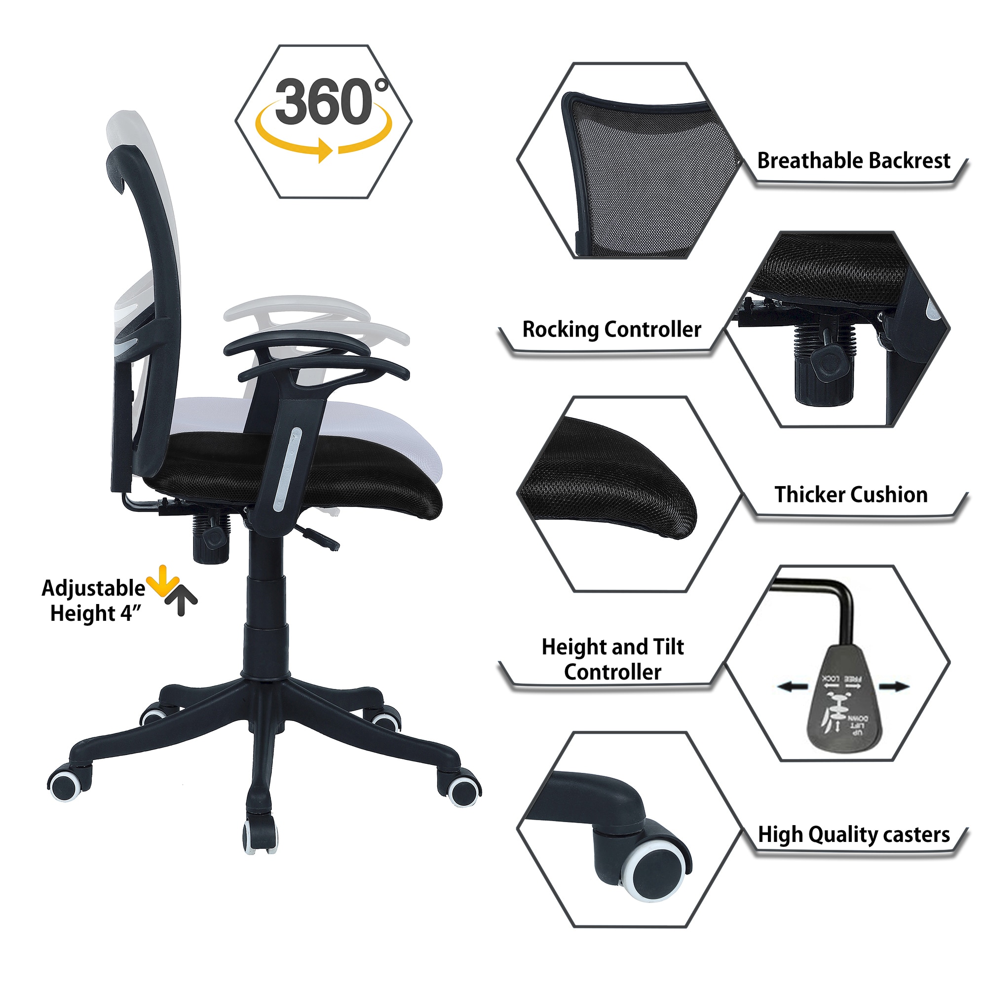 Eexcaeal Mid Back Ergonomic Chair in Black Colour