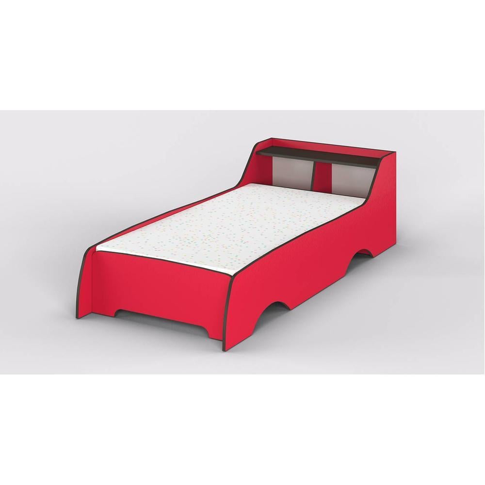 Batty Engineered Wood Non Storage Bed in Red Colour