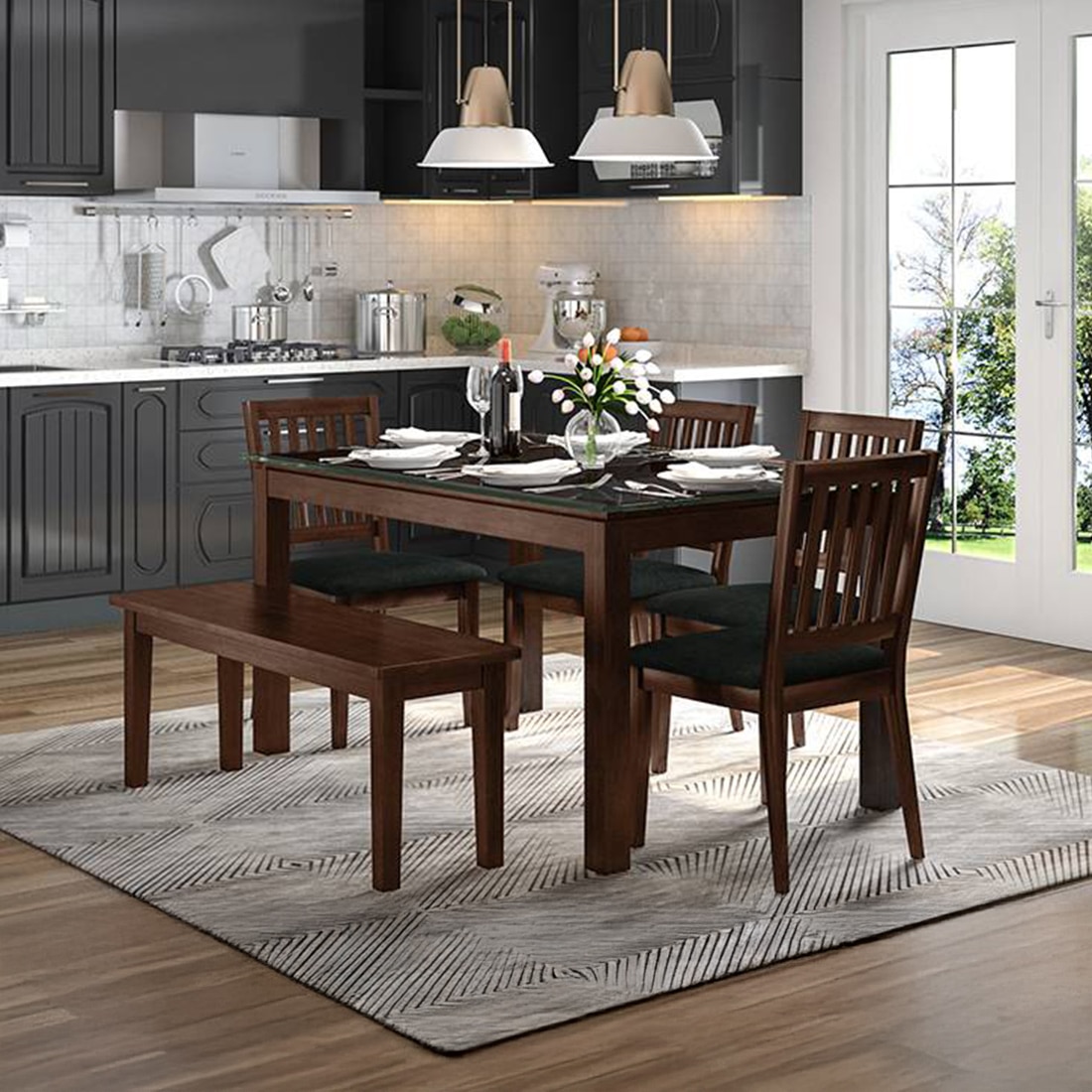 Diner Dining Bench (Finish:Dark Walnut)