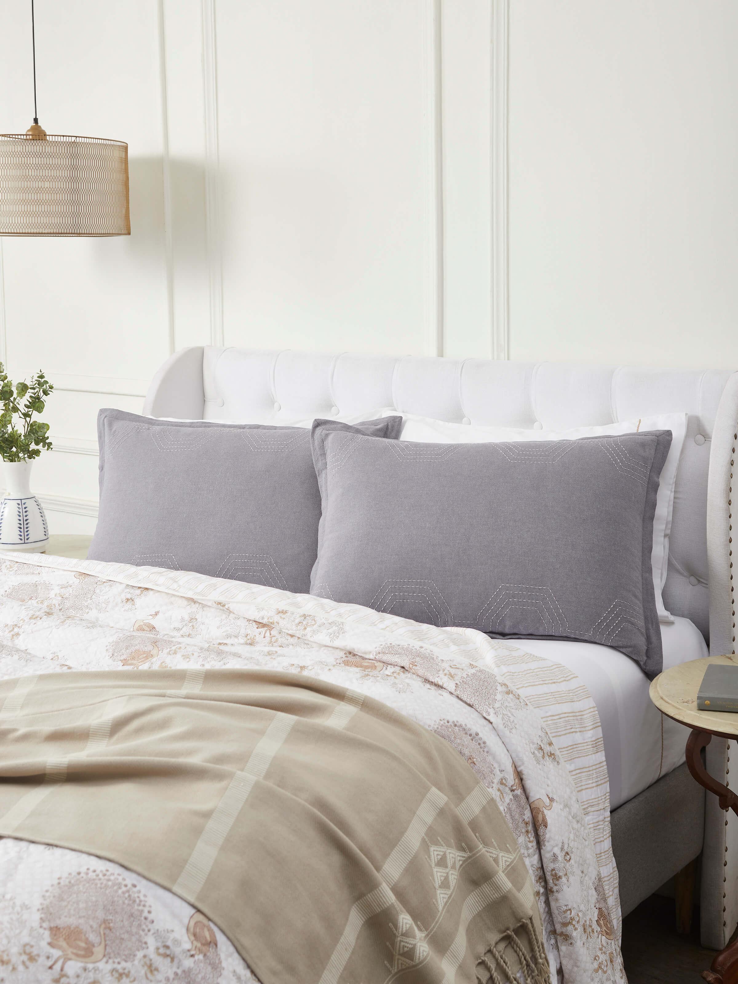 Top-down shot highlighting the texture and intricate stitching on the cotton fabric