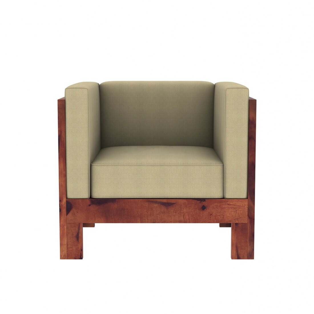 Prashiv 3+1+1 Seater Wooden Sofa (Creame Colour, Teak Finish)