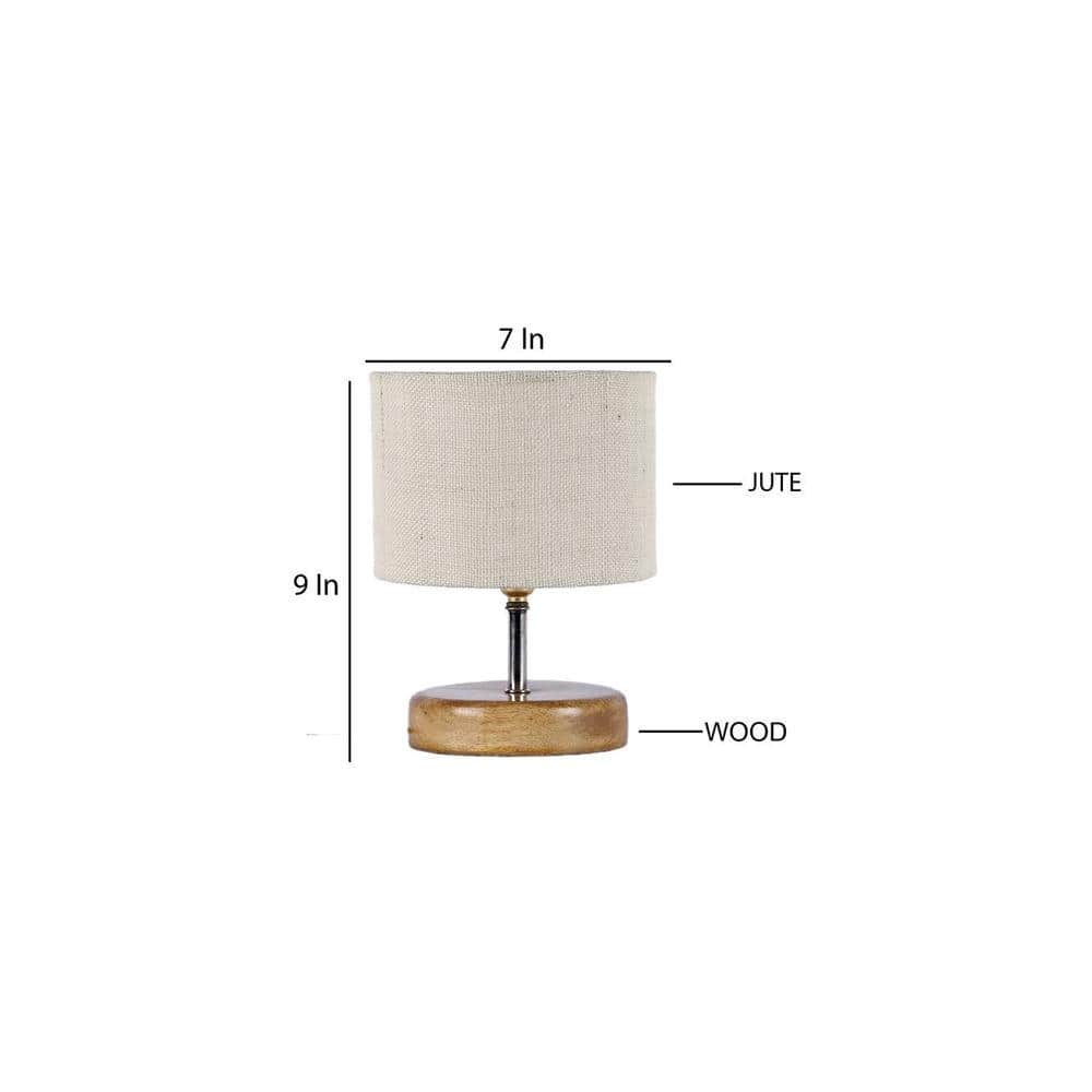 Kaeya White Natural Fiber Shade Table Lamp with Natural Wooden Base