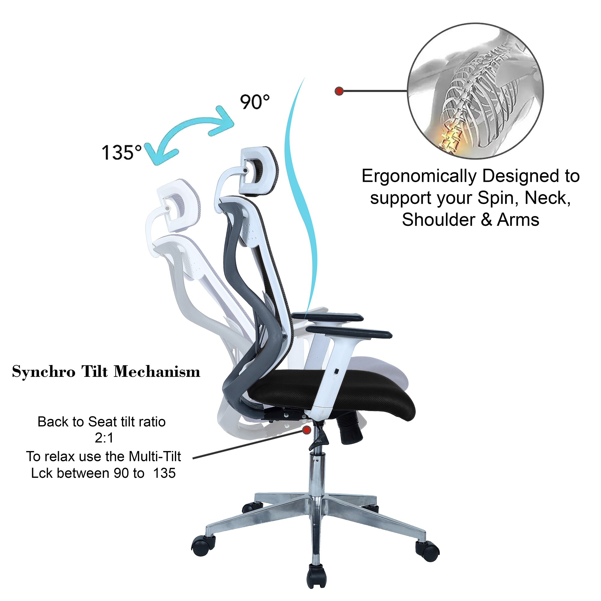Wiweangs High Back Ergonomic Chair in Black Colour