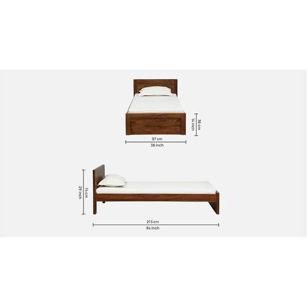 Monaco Solid Wood Single Size Non Storage Bed In Provincial Teak Finish