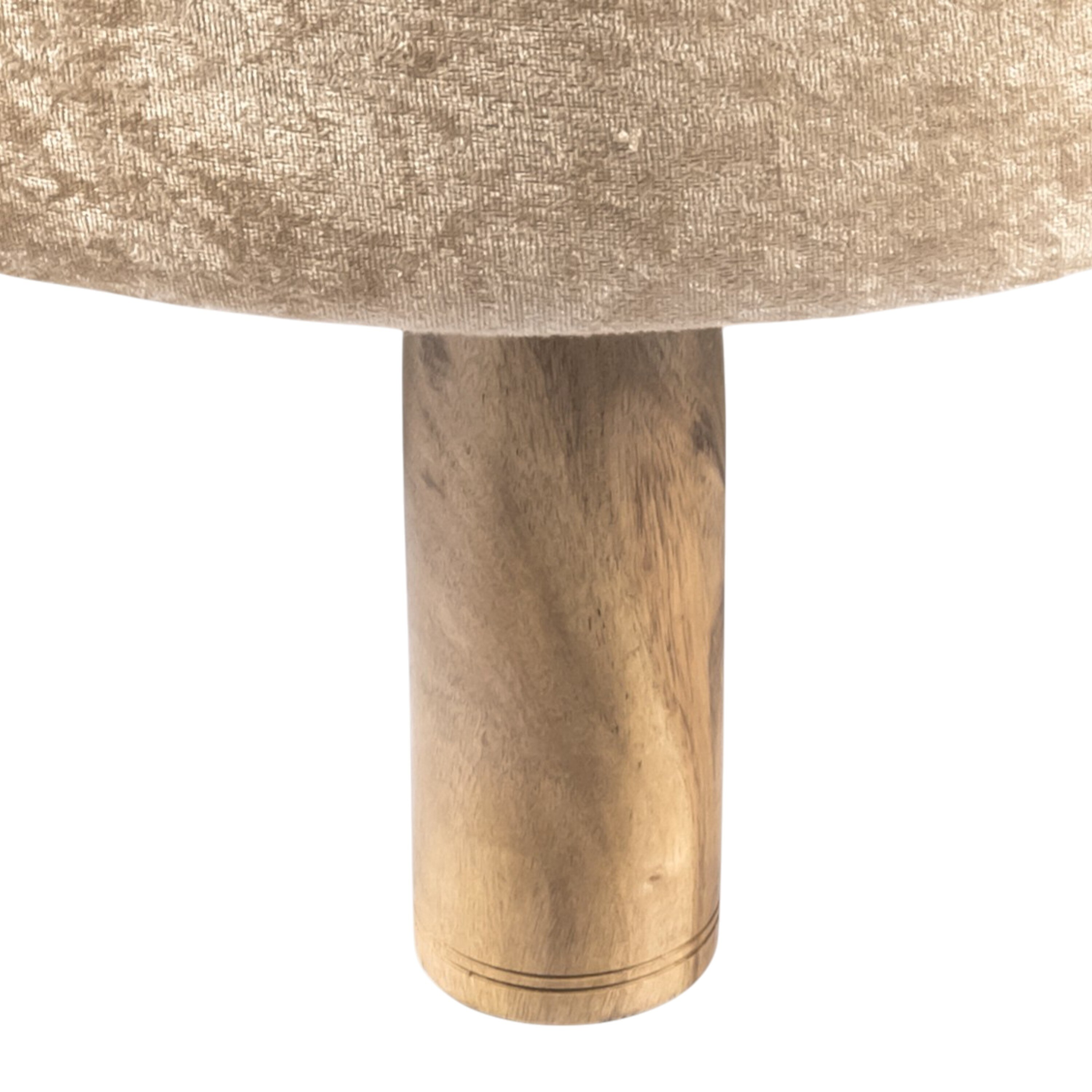 Collio Solid Wood Pouffee in Ivory Sparkle Velvet Fabric