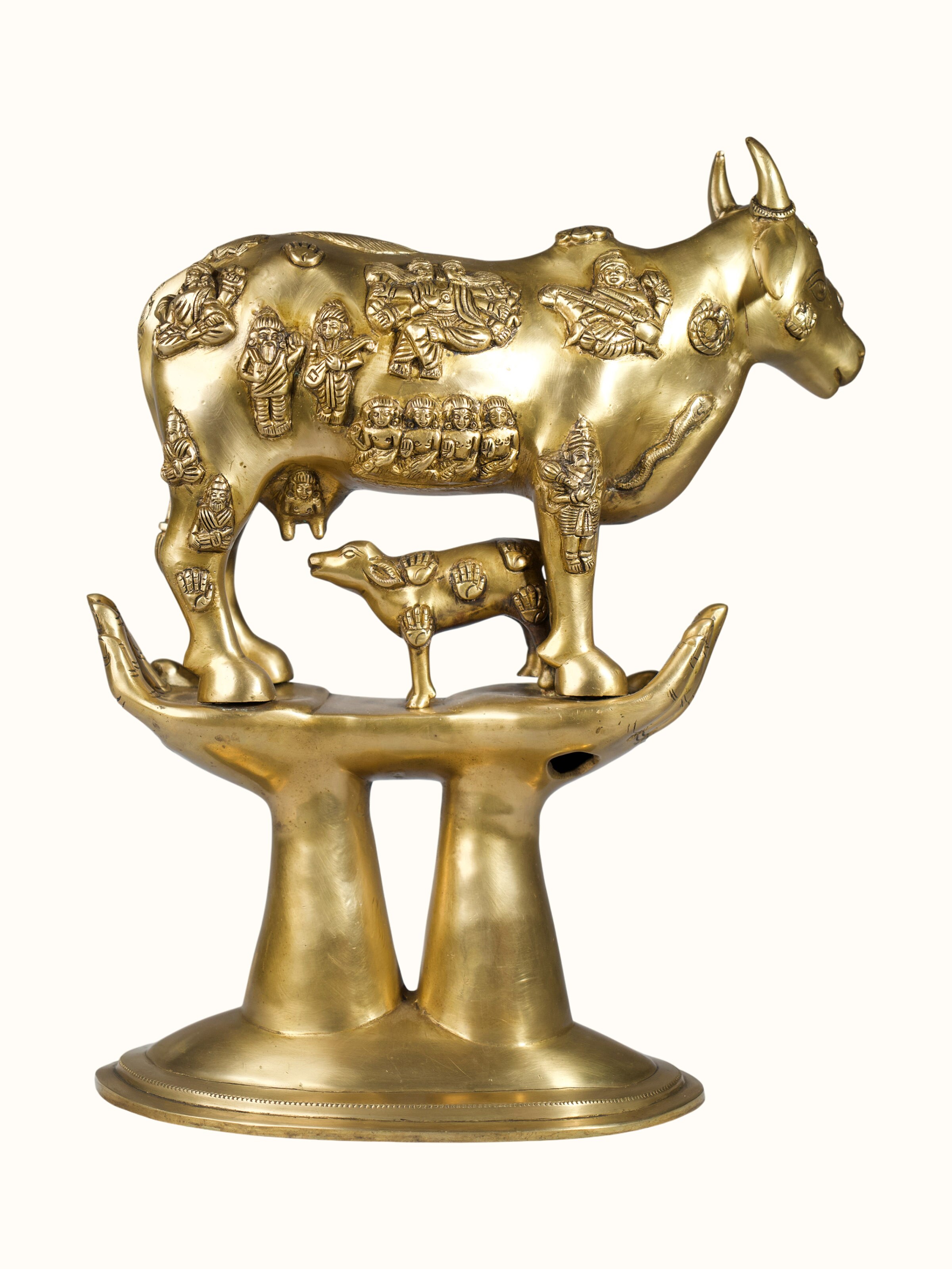 Brass Cow Calf Standing Sculpture